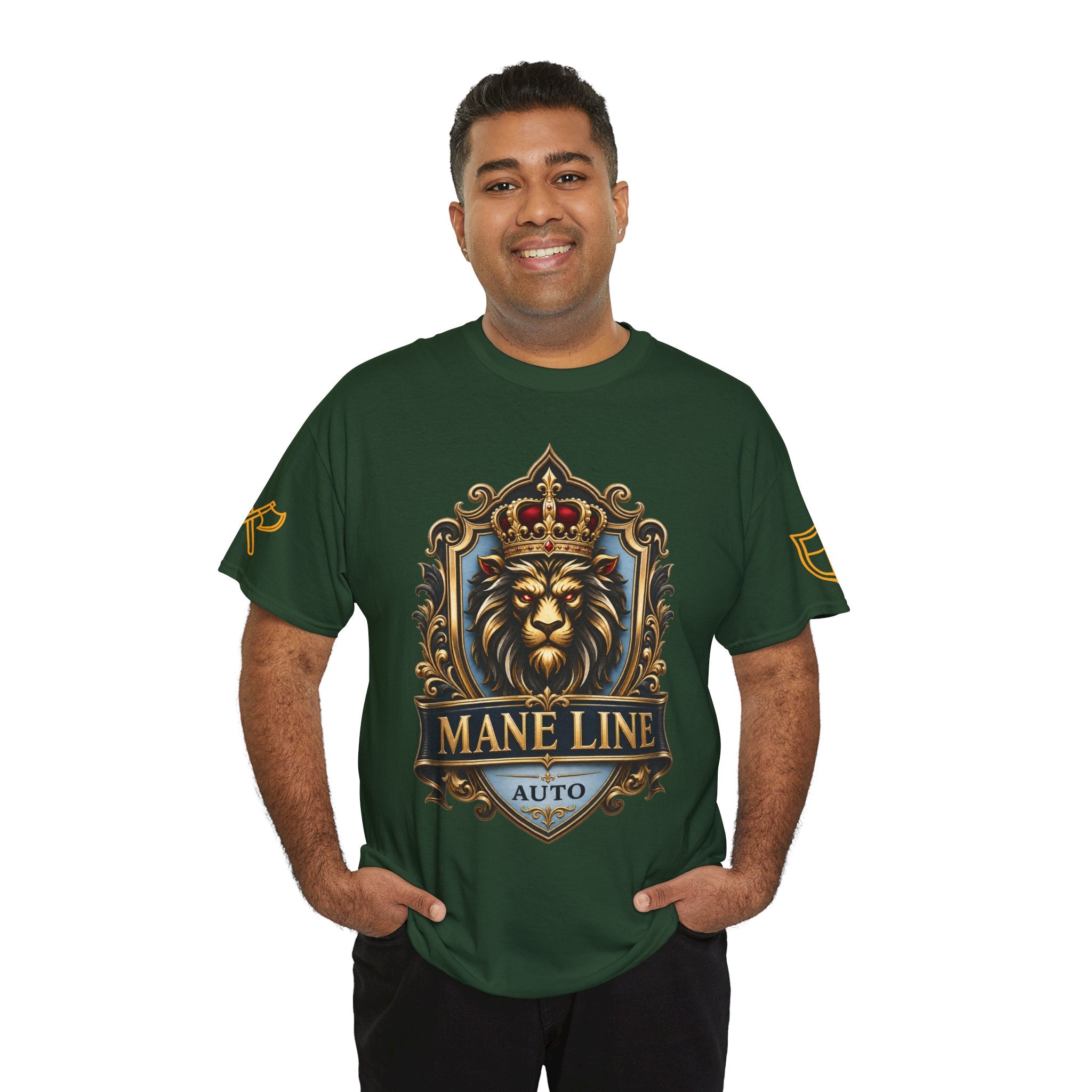 Lion Crest Tee — "Mane Line Auto" Vintage Heraldic Graphic Shirt