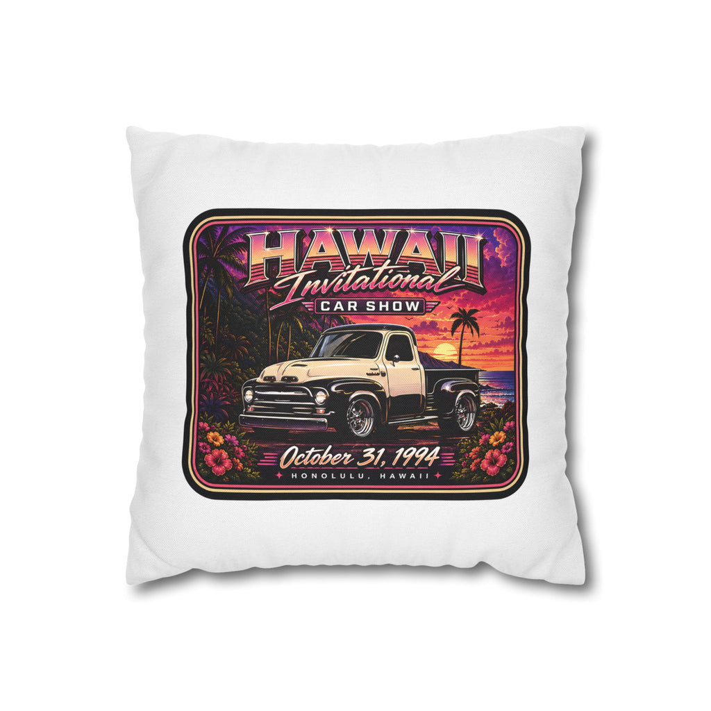 Hawaii Invitational Car Show Throw Pillow — Vintage Truck Sunset Design