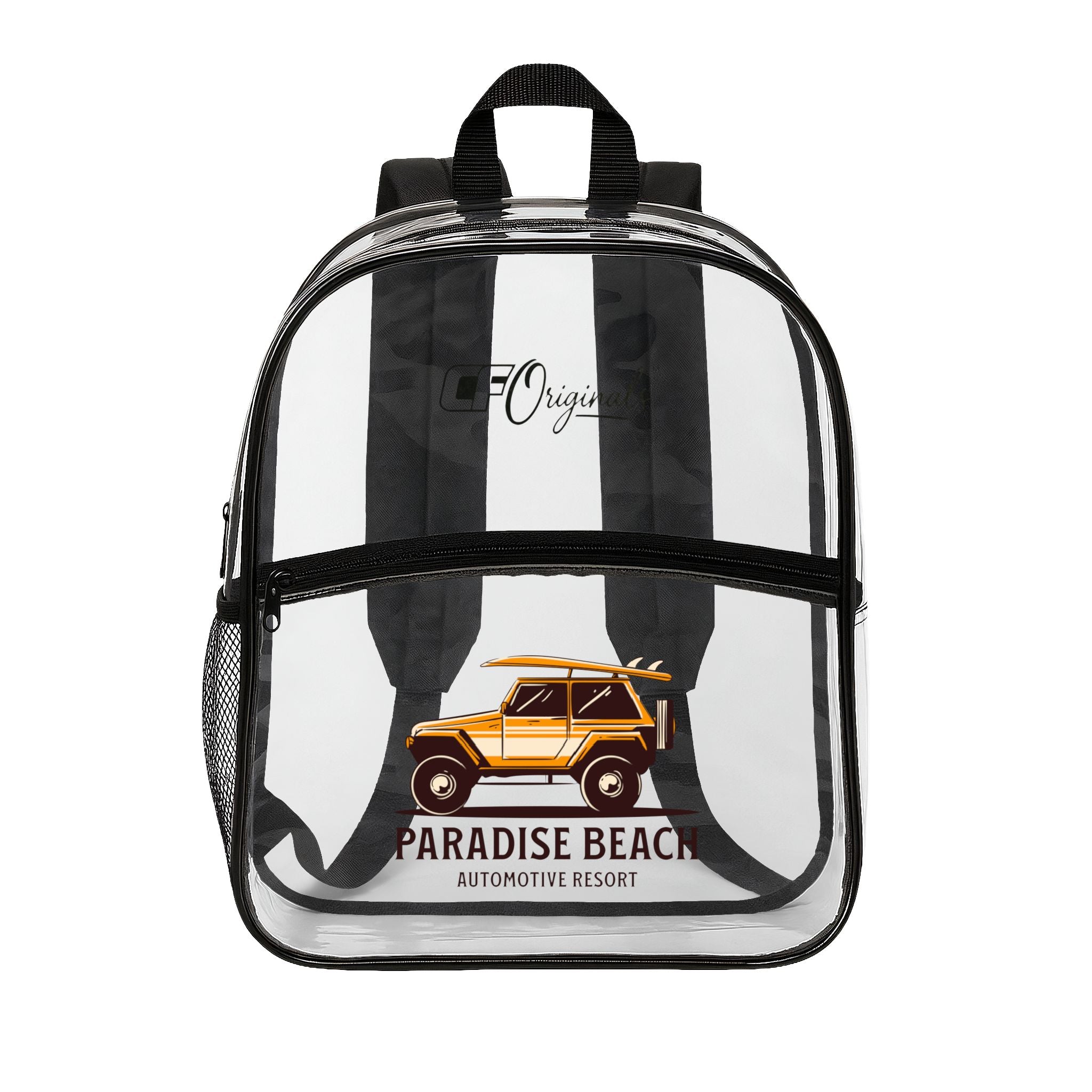 Clear Backpack — Paradise Beach Surf Wagon Clear School Bag