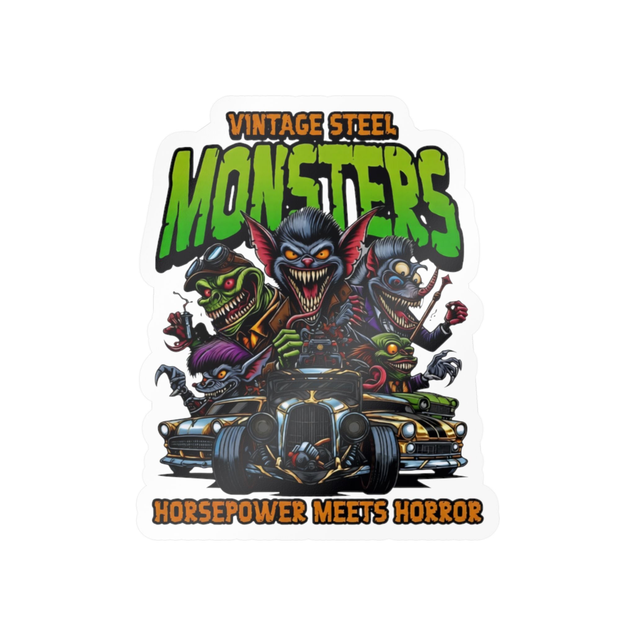 Vintage Steel Monsters Kiss-Cut Vinyl Decal — Horsepower Meets Horror Car Sticker
