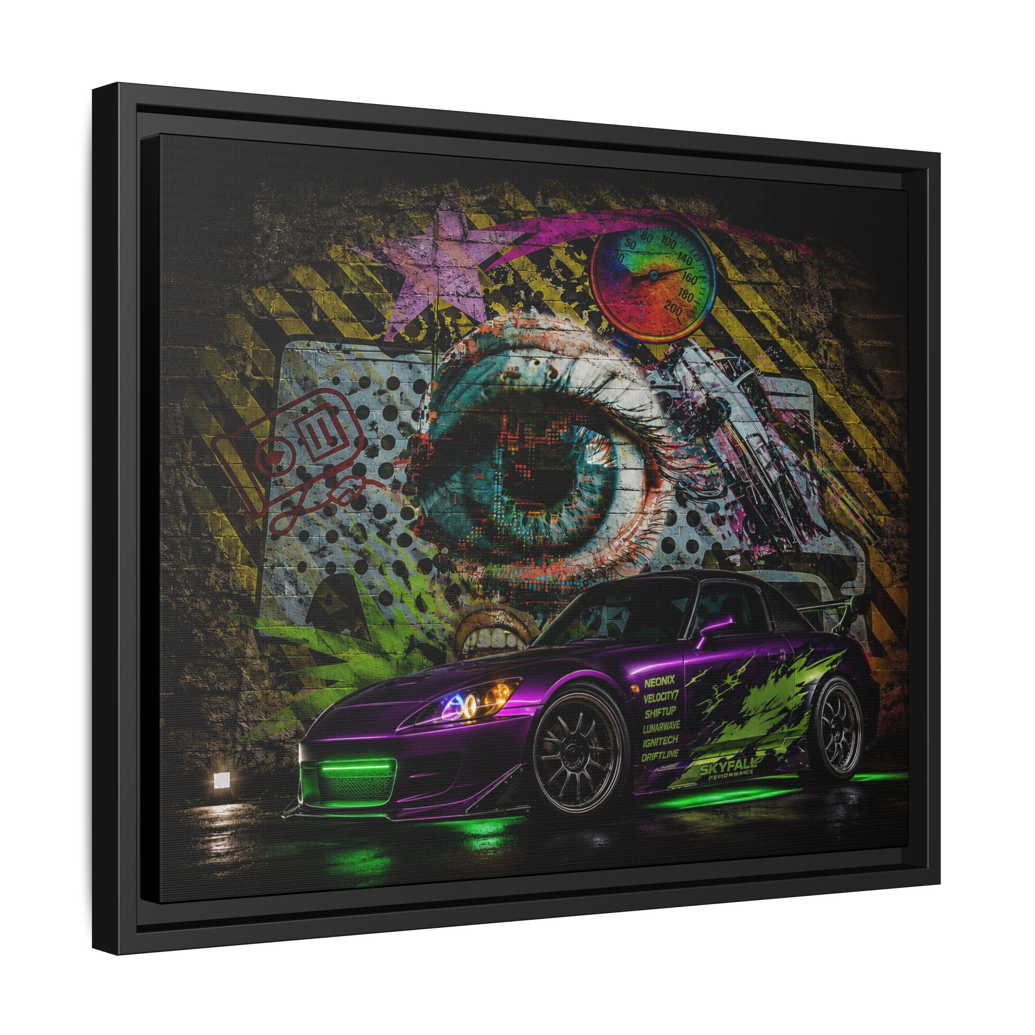 Graffiti Sports Car Matte Canvas - Framed Wall Art