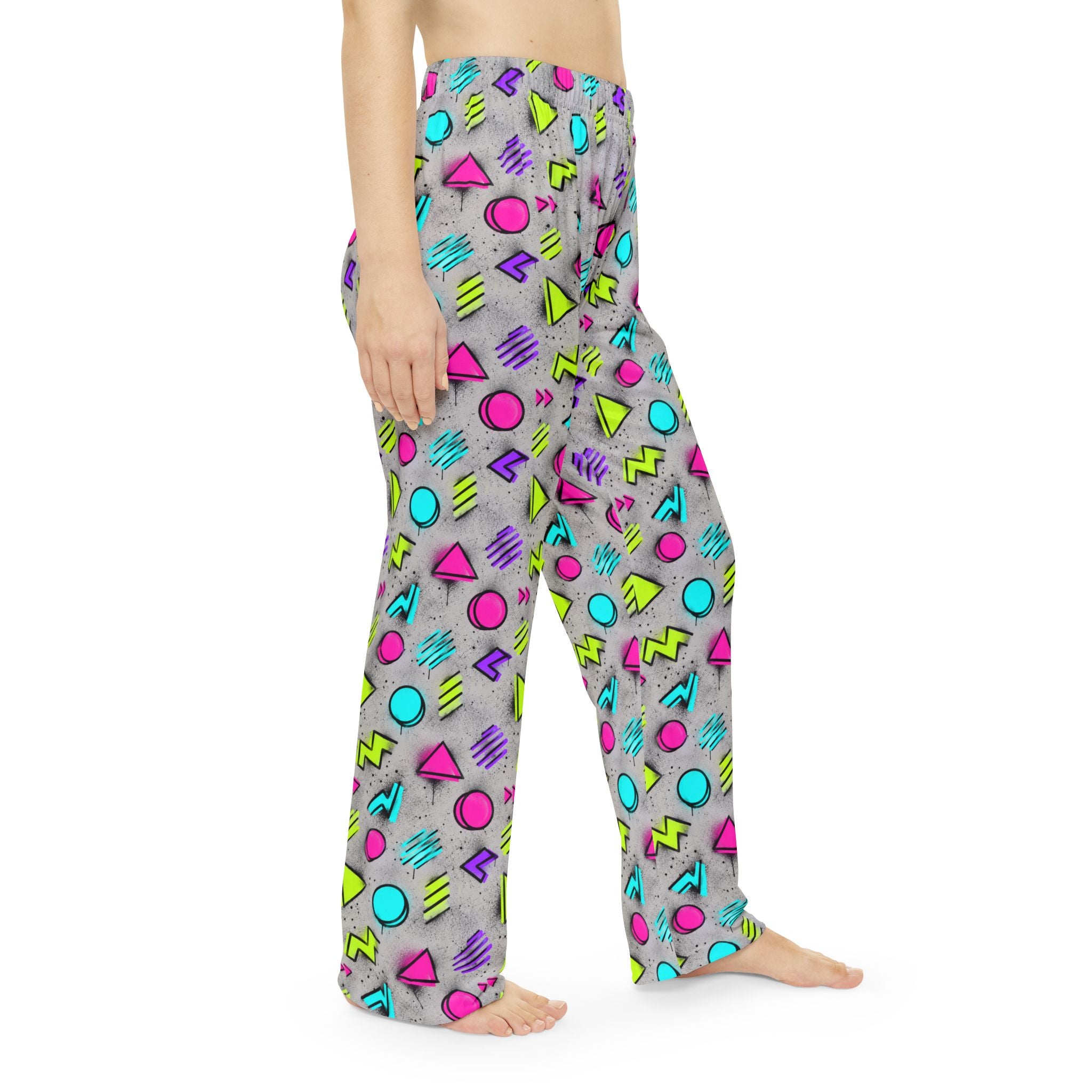 Neon 90s Geometric Pajama Pants — Women's Retro Lounge Sleepwear