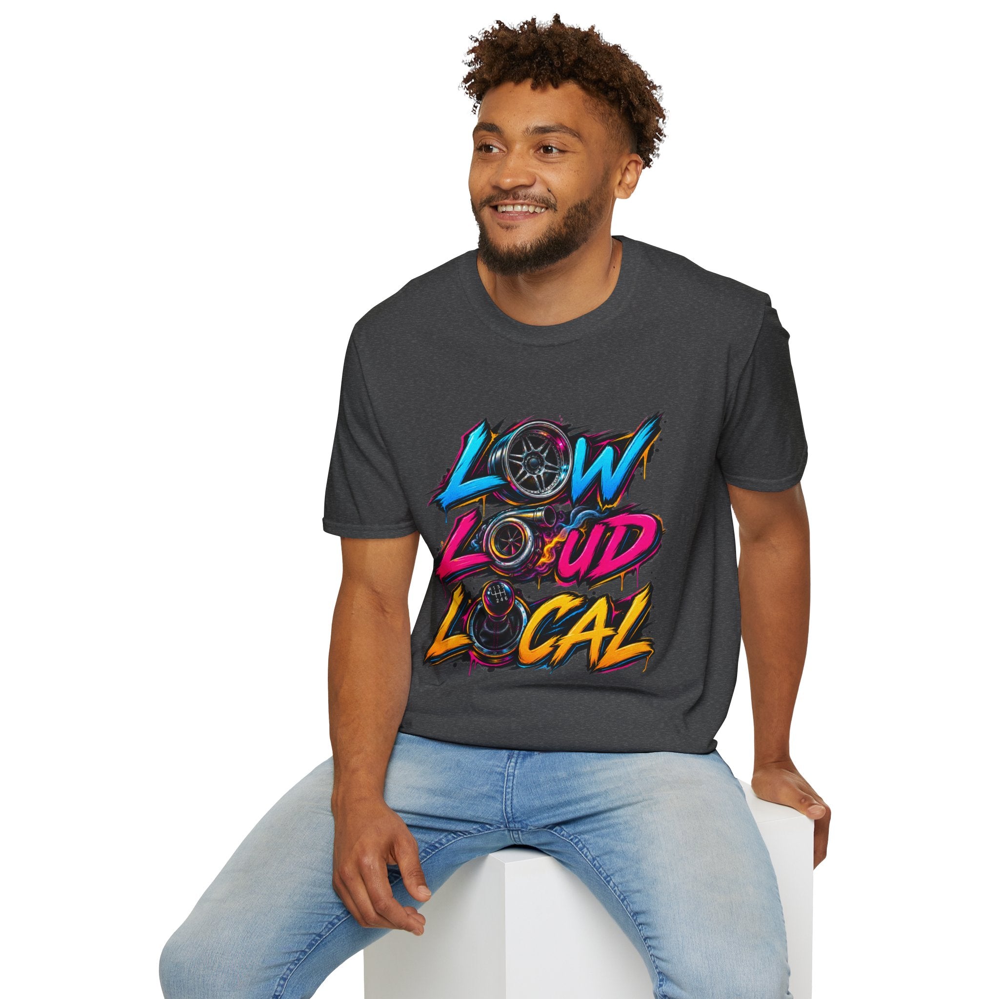 'Low Loud Local' - Neon Car T-Shirt