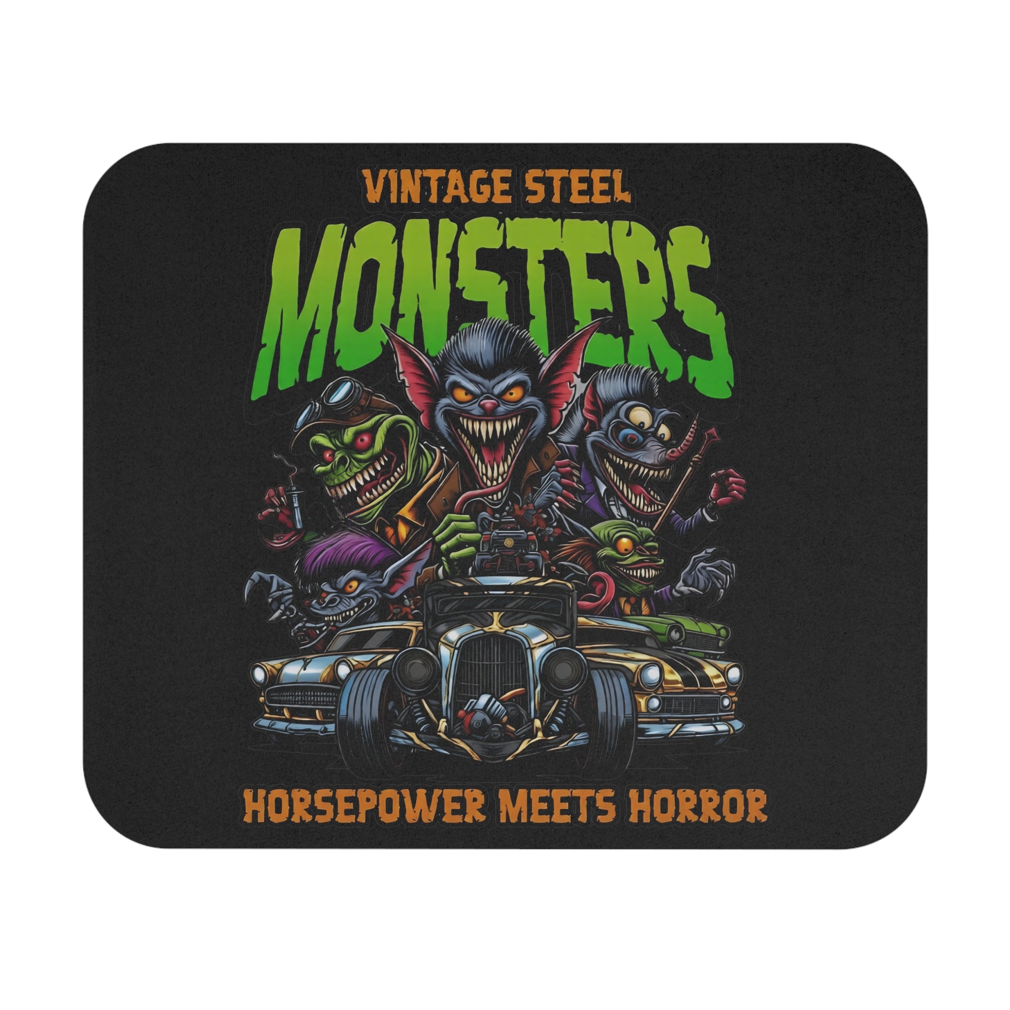 Vintage Steel Monsters Mouse Pad — 'Horsepower Meets Horror' Car Monster Art