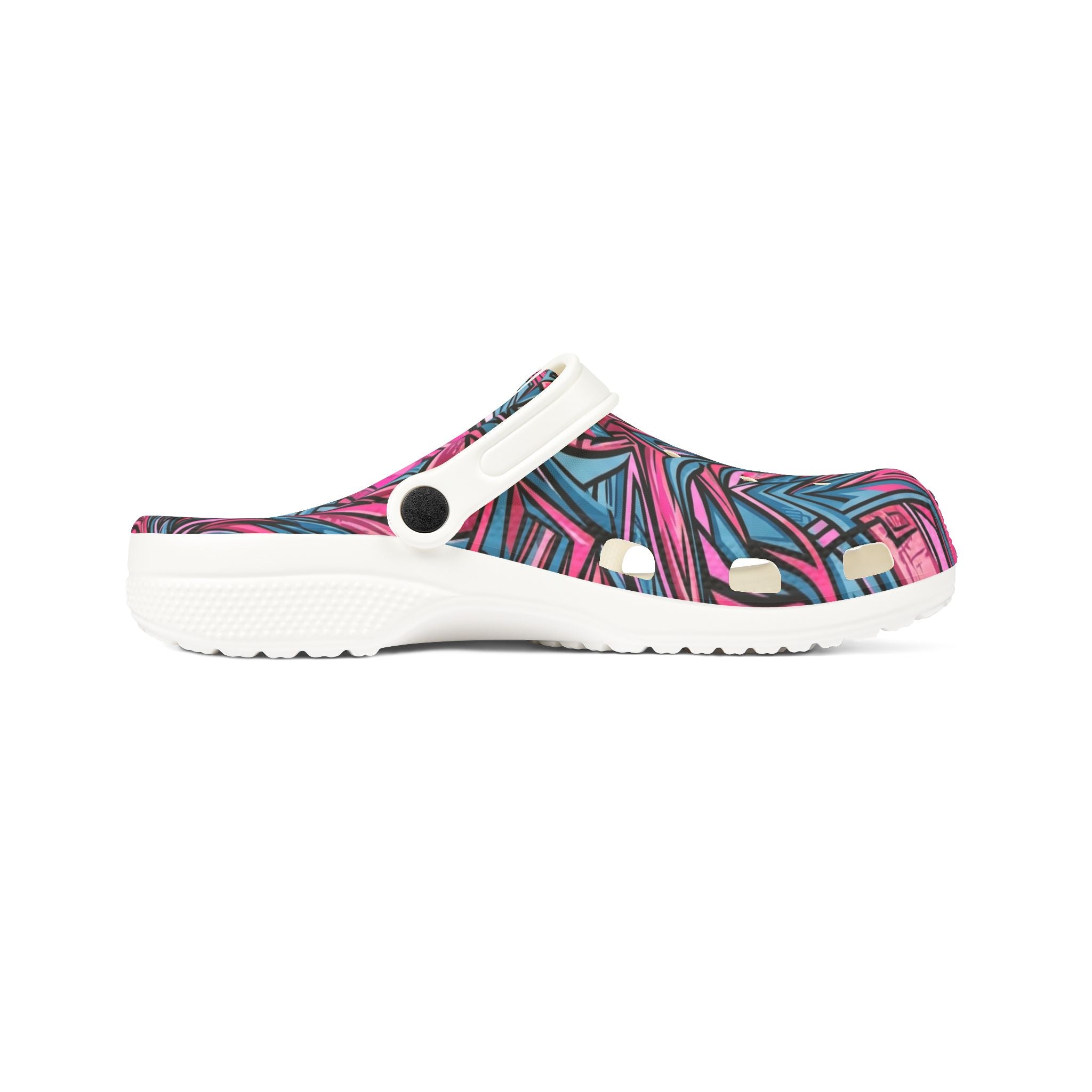 Pink & Teal Abstract Mosaic EVA Clogs — Patterned Slip-On Foam Shoes