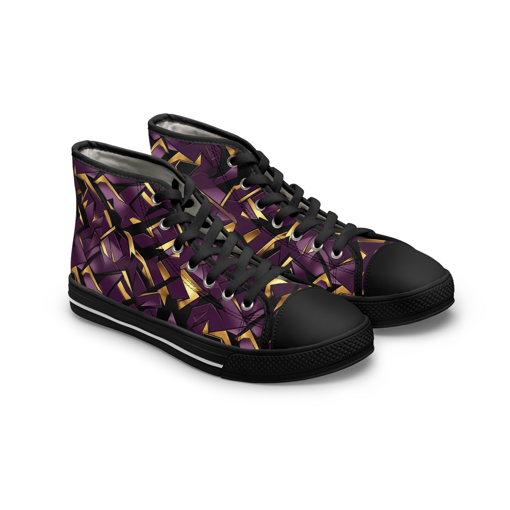 Women's High Top Sneakers — Geometric Purple & Gold Pattern