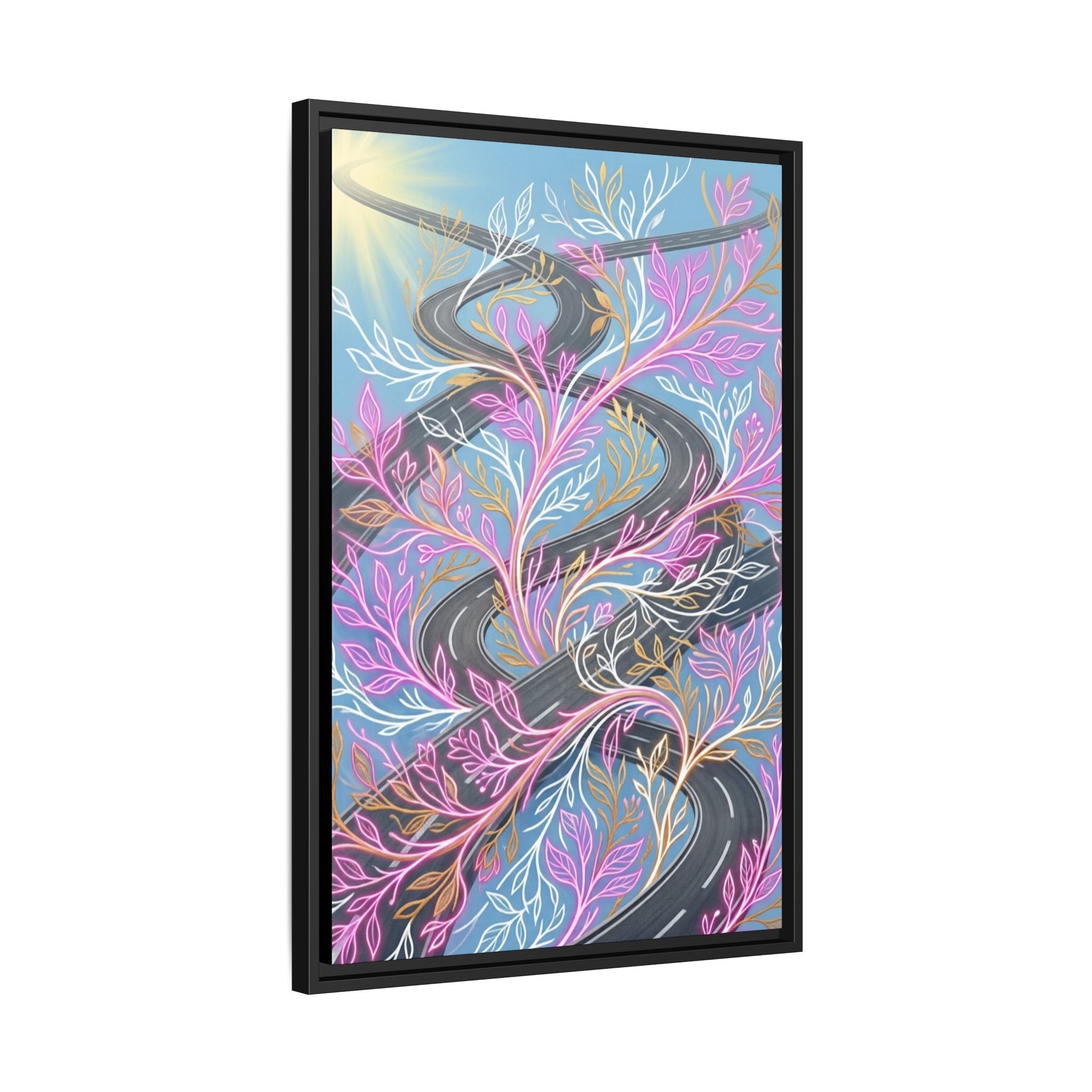 Framed Matte Canvas Floral Vines Wall Art — Pastel Botanical Abstract