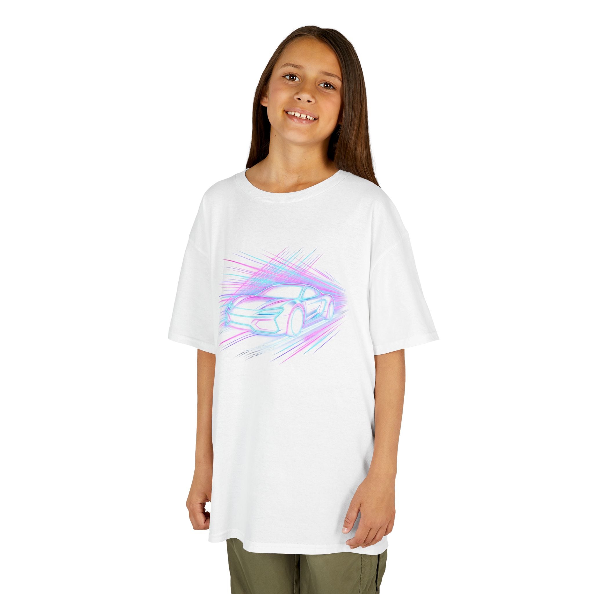 Kids Neon Speed Car Tee — Racing Graphic