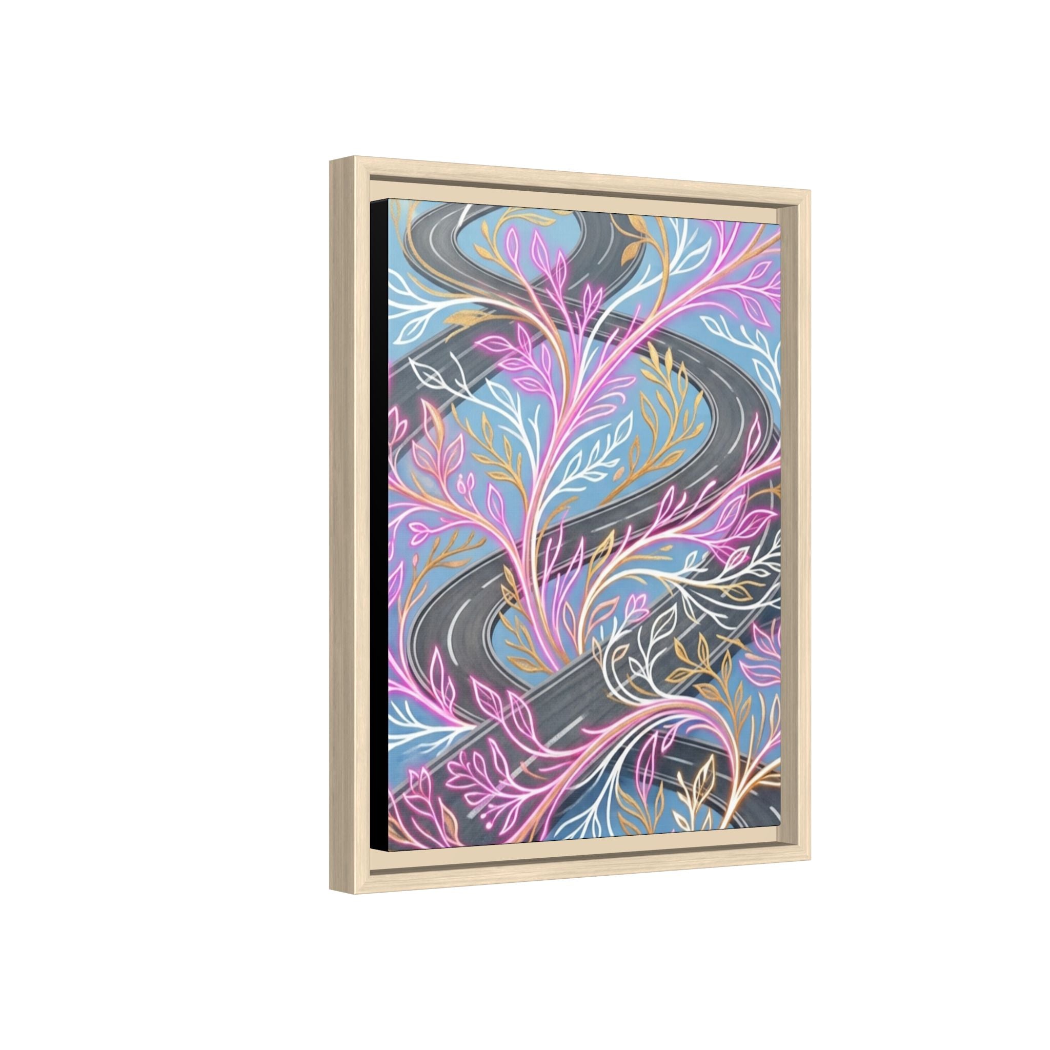 Framed Matte Canvas Floral Vines Wall Art — Pastel Botanical Abstract
