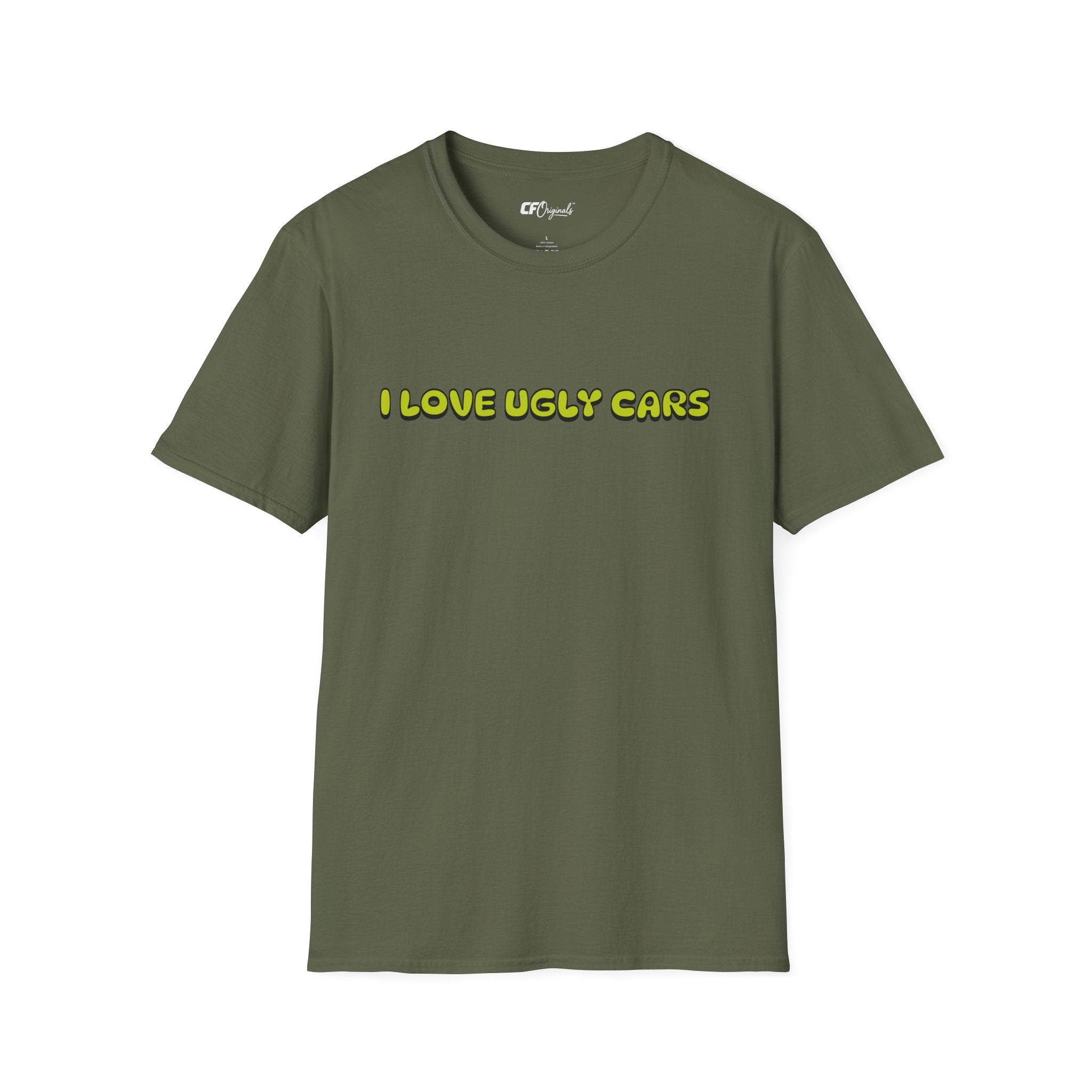 T-Shirt — "I Love Ugly Cars" Retro Green Graphic Tee