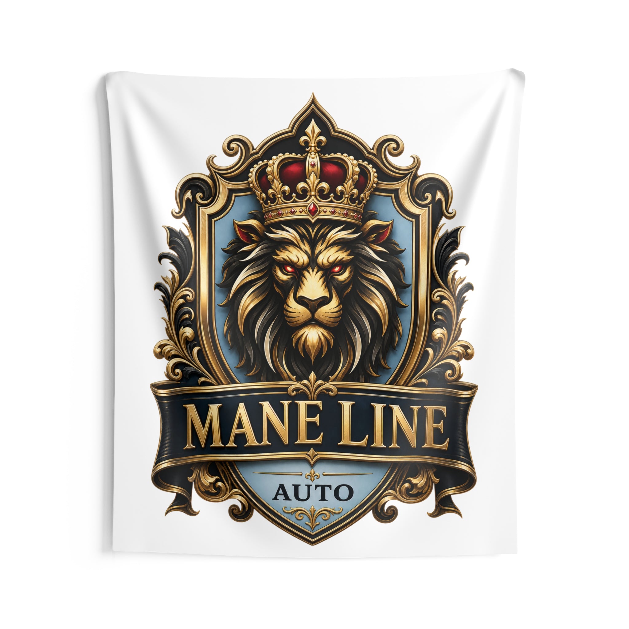 Lion Crest Wall Tapestry – 'Mane Line Auto' Regal Emblem Décor