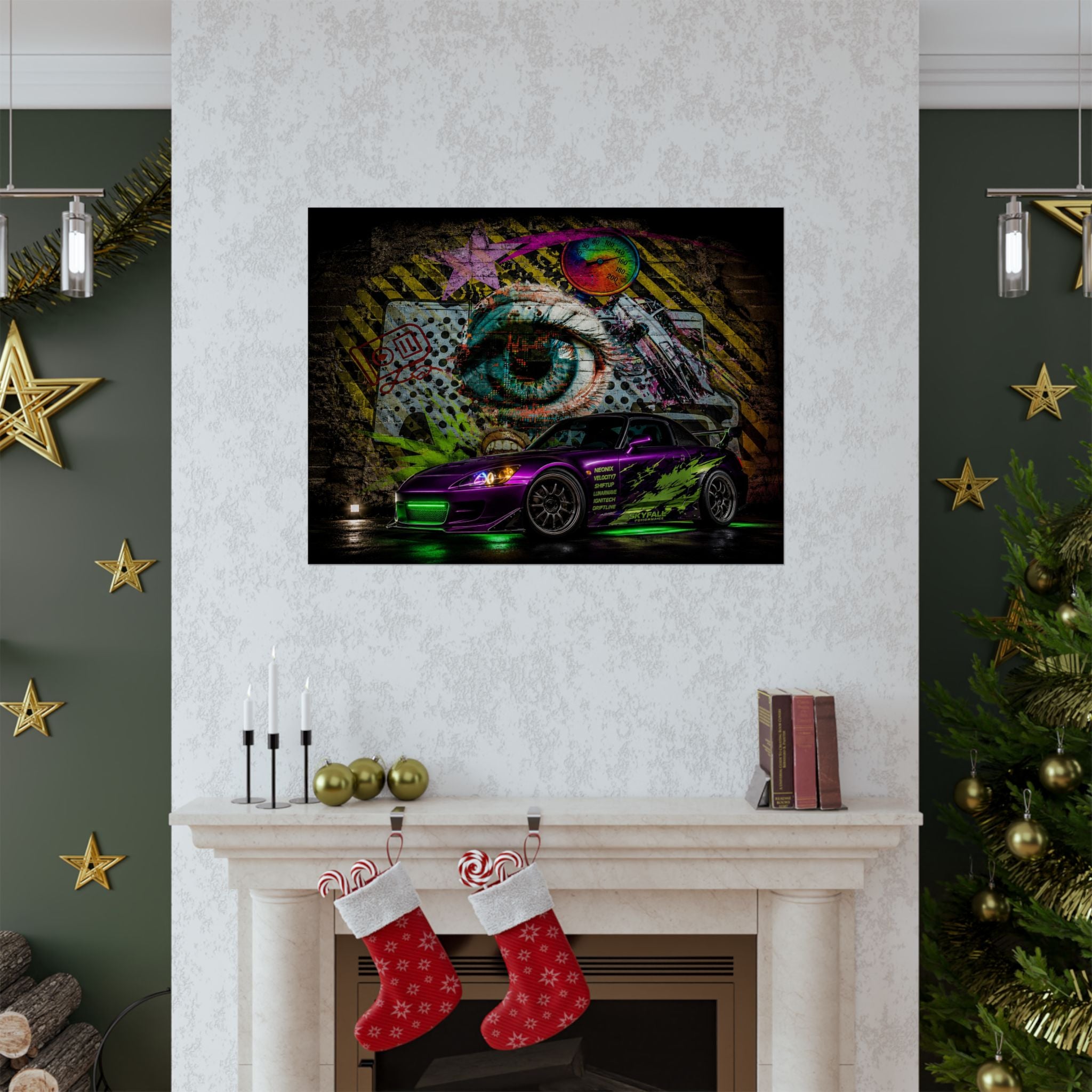 Graffiti Sports Car Matte Poster — Neon Drift Street Art Wall Print