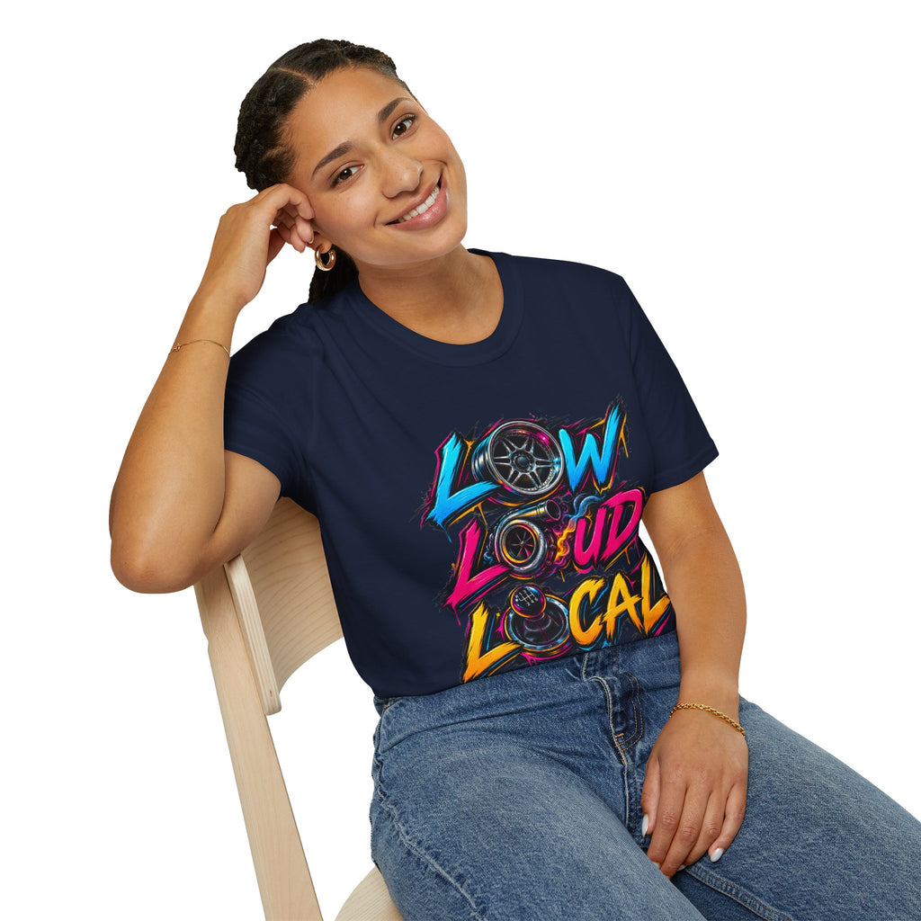 'Low Loud Local' - Neon Car T-Shirt
