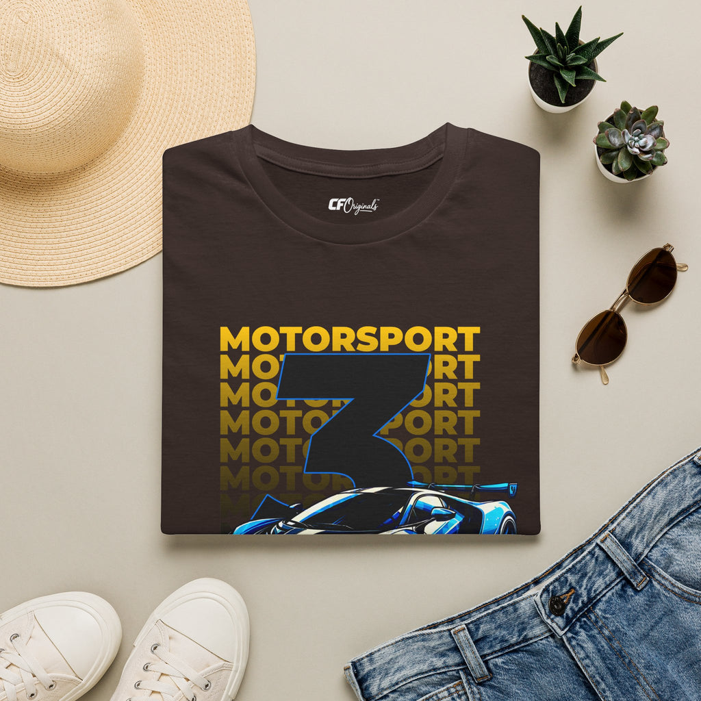 Motorsport No.3 Racing T‑Shirt — Blue Supercar Graphic Tee