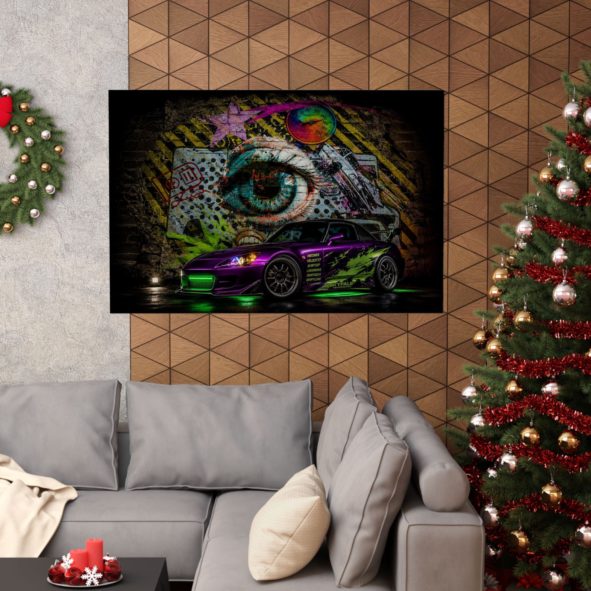 Graffiti Sports Car Matte Poster — Neon Drift Street Art Wall Print