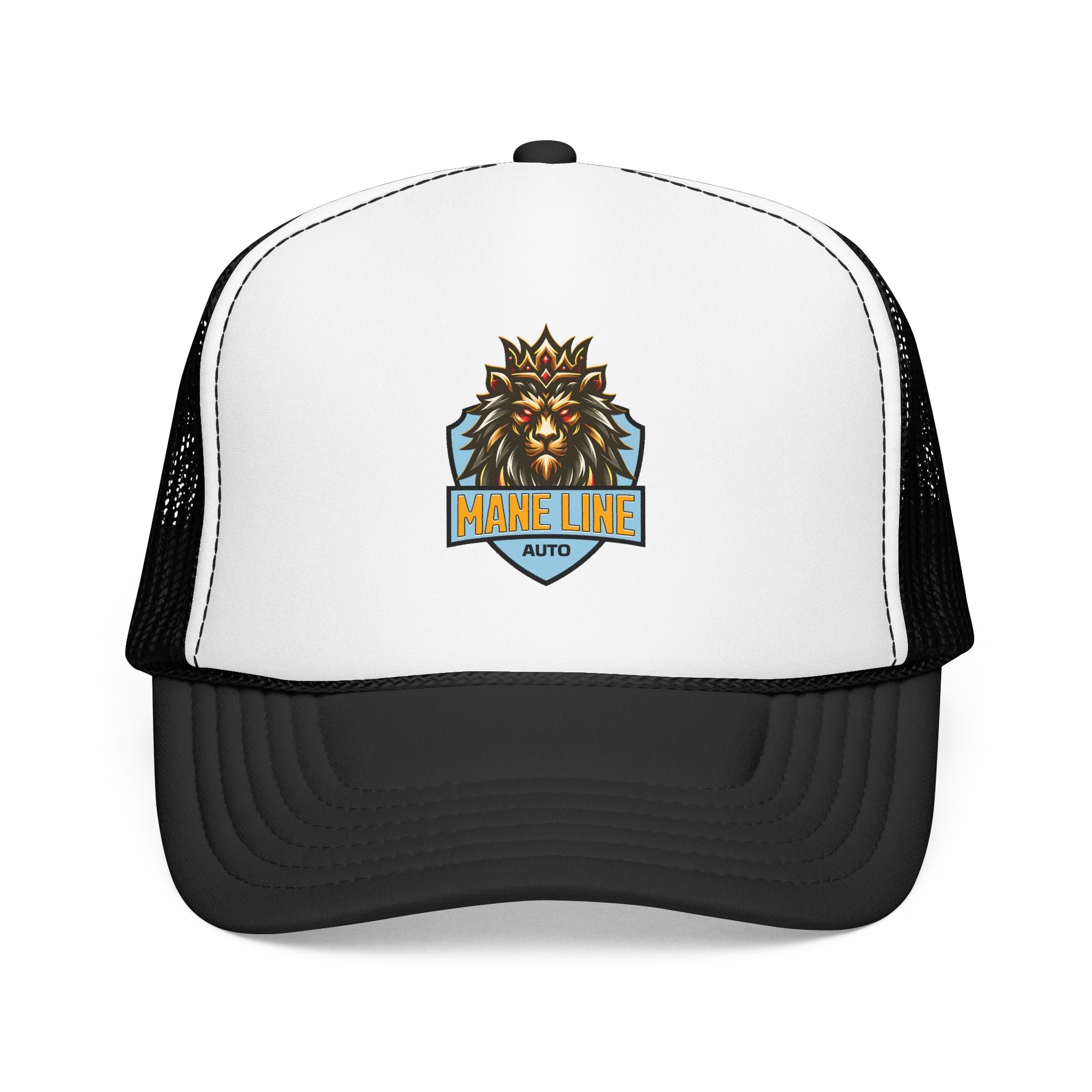 Logo Trucker Hat — 'Mane Line Auto' Foam Mesh Cap