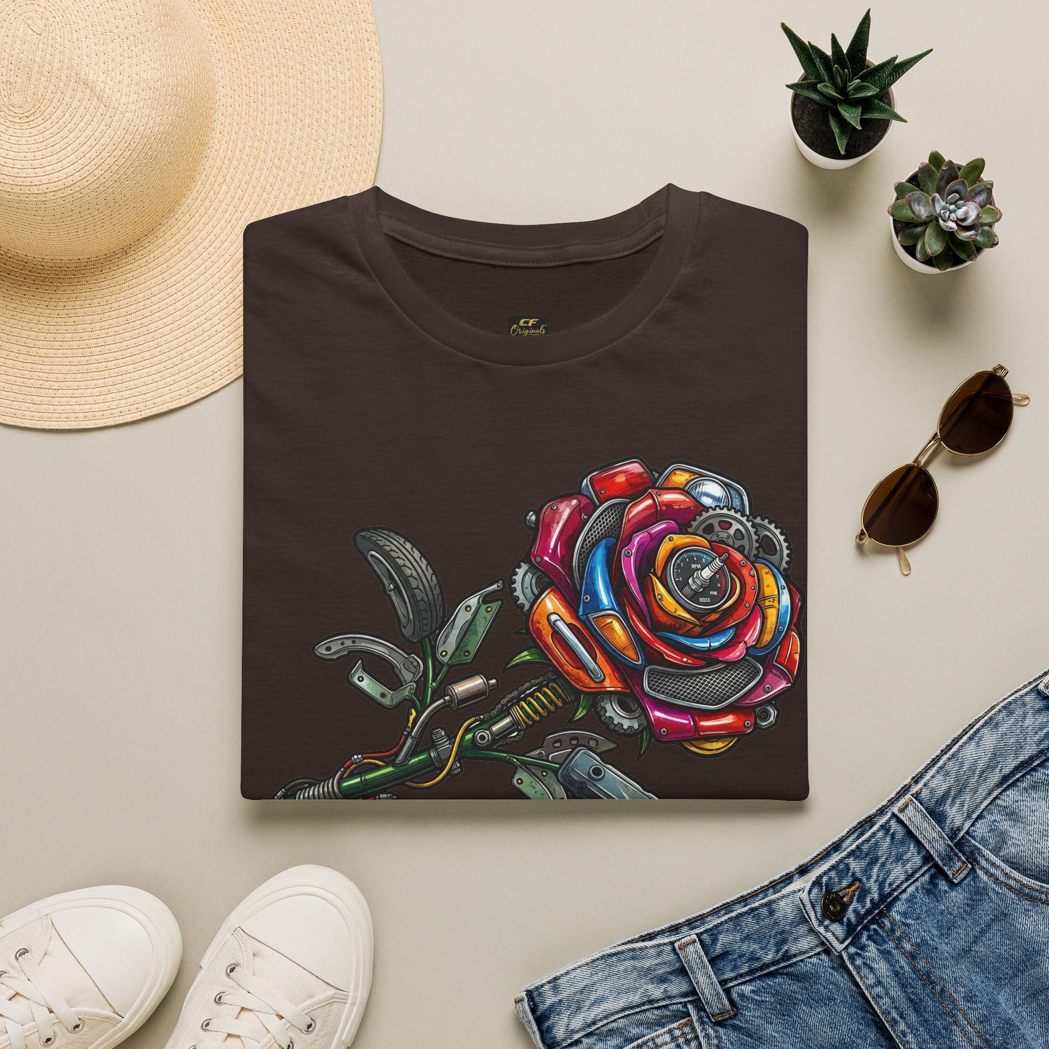 Colorful Mechanical Rose Graphic Tee