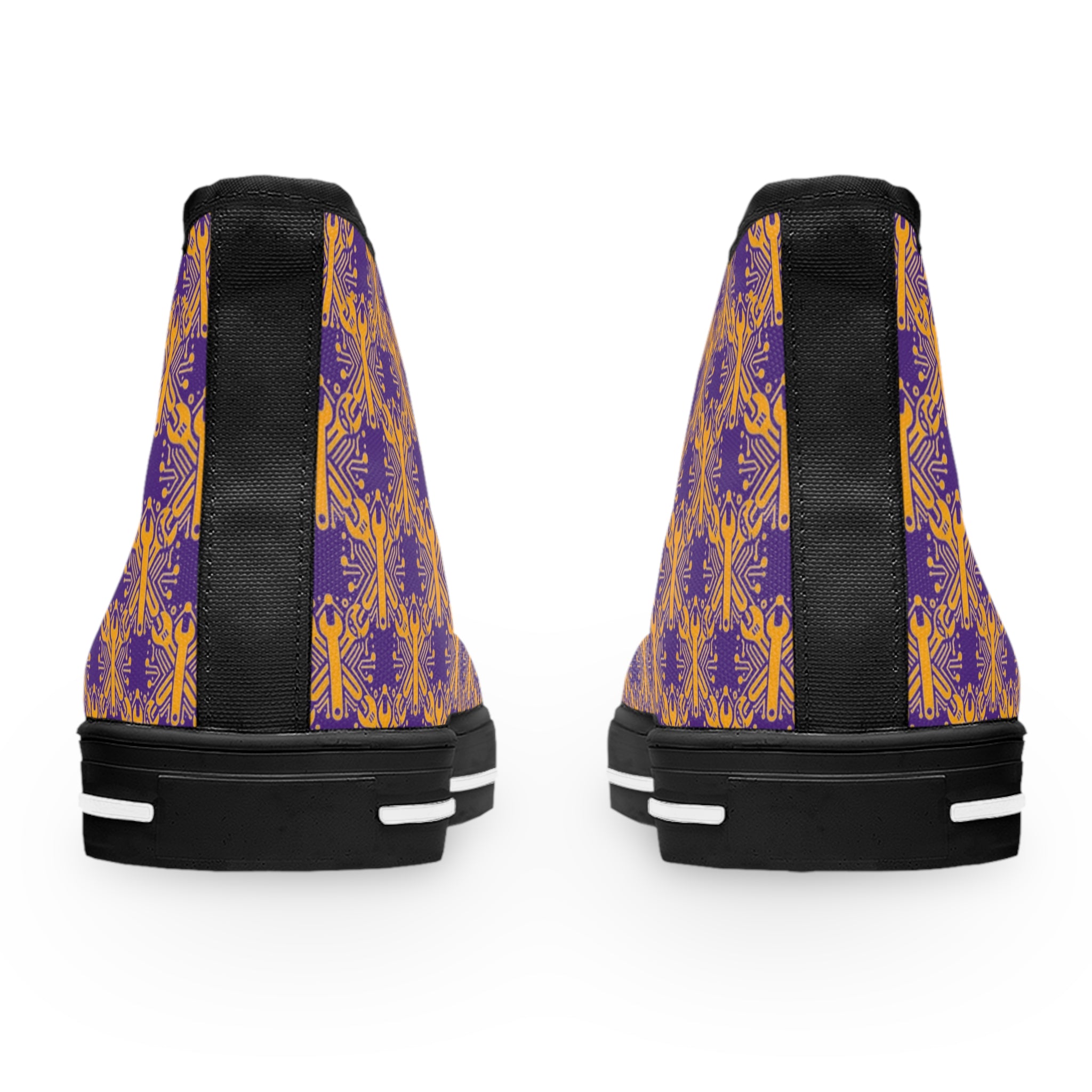 Purple and Gold Wrench High-Tops — Women's Patterned Canvas Shoes