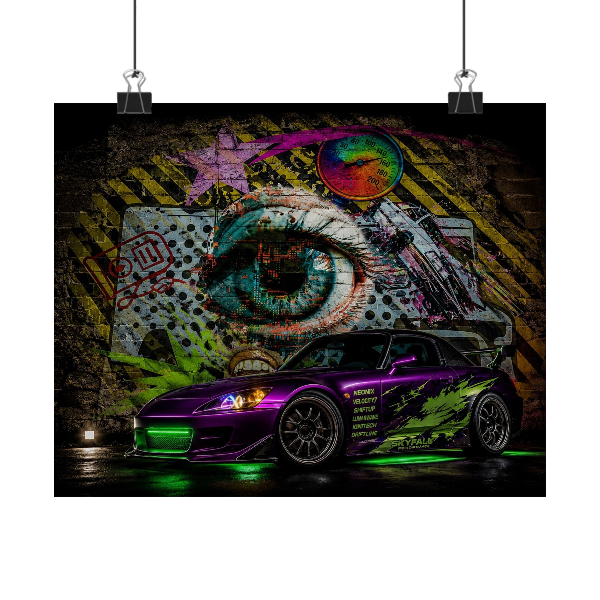 Graffiti Sports Car Matte Poster — Neon Drift Street Art Wall Print