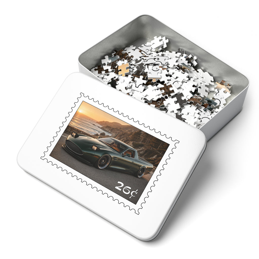 Sports Car Puzzle — Coastal Sunset 26 Stamp Design (Jigsaw with Tin)