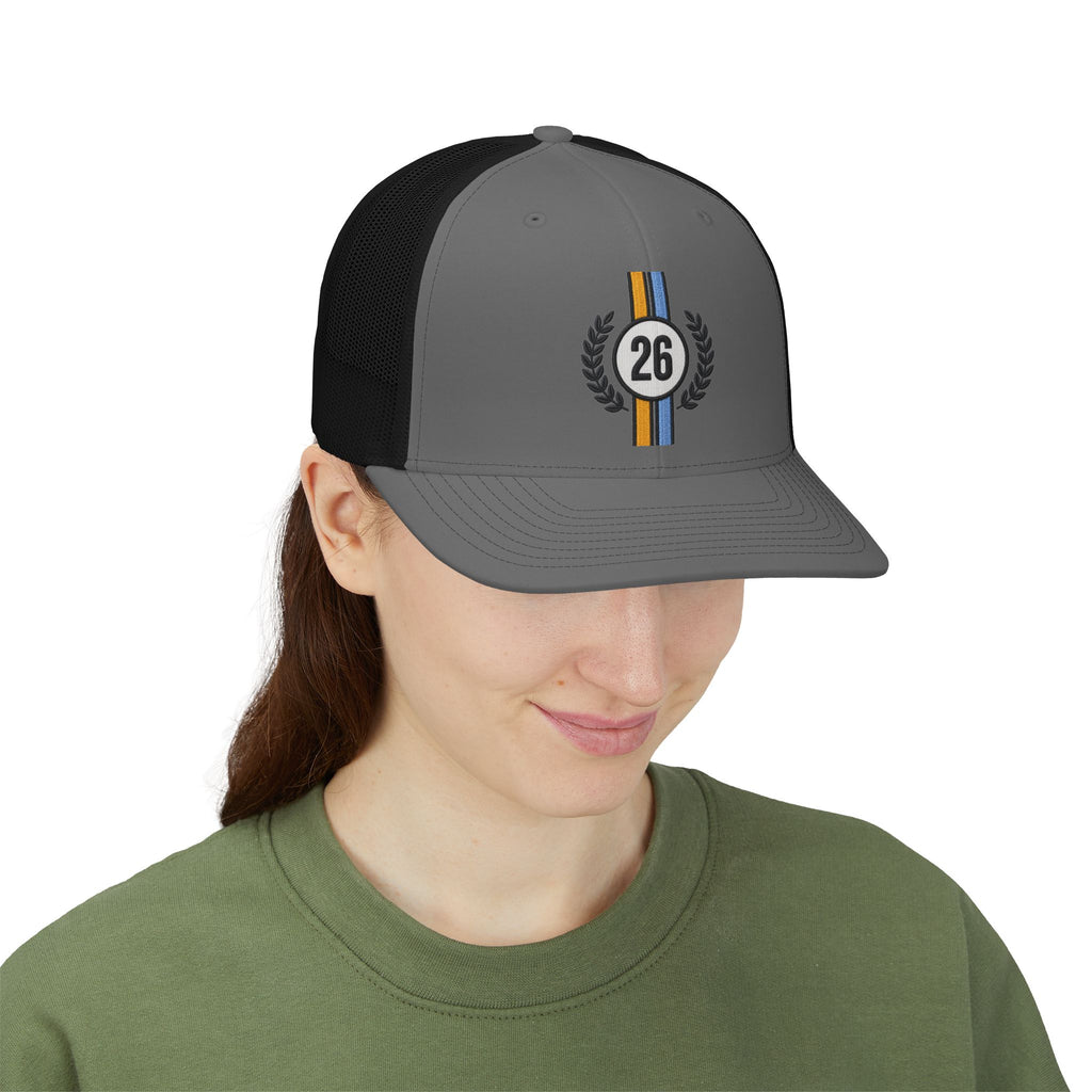 Number 26 Laurel Stripe Trucker Hat — Racing-Inspired Snapback Cap