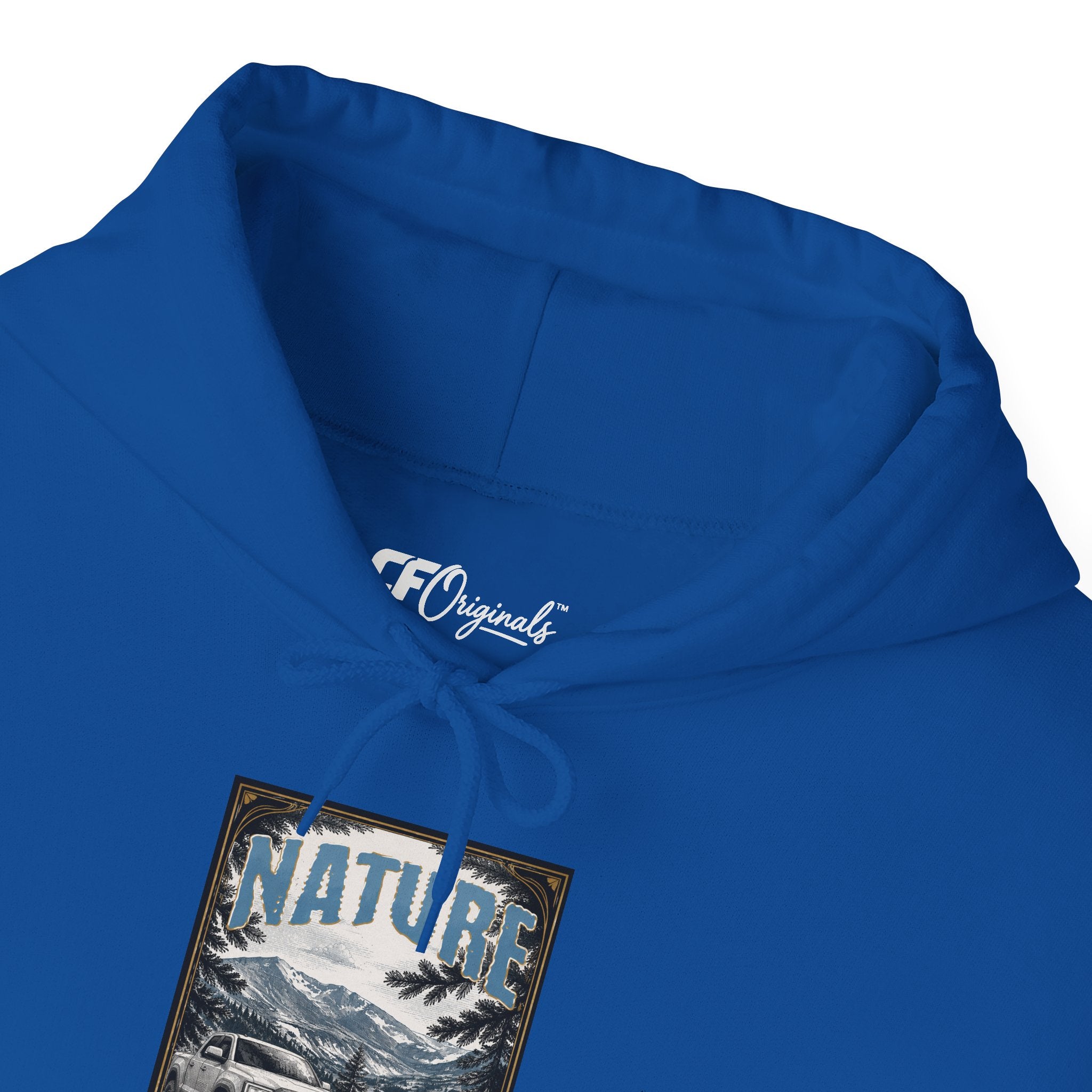 Nature Is Calling Hoodie — Scenic Mountain Graphic Hooded Sweatshirt with Sleeve Paisley Art