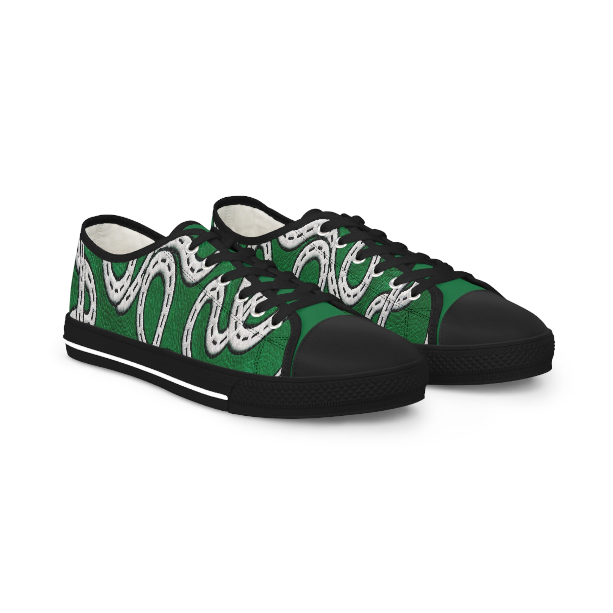 Road Design Canvas Shoes on Green Leather Print.