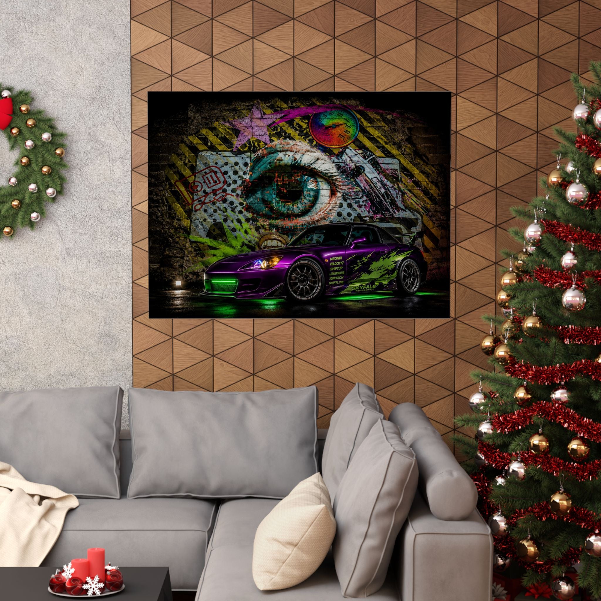 Graffiti Sports Car Matte Poster — Neon Drift Street Art Wall Print