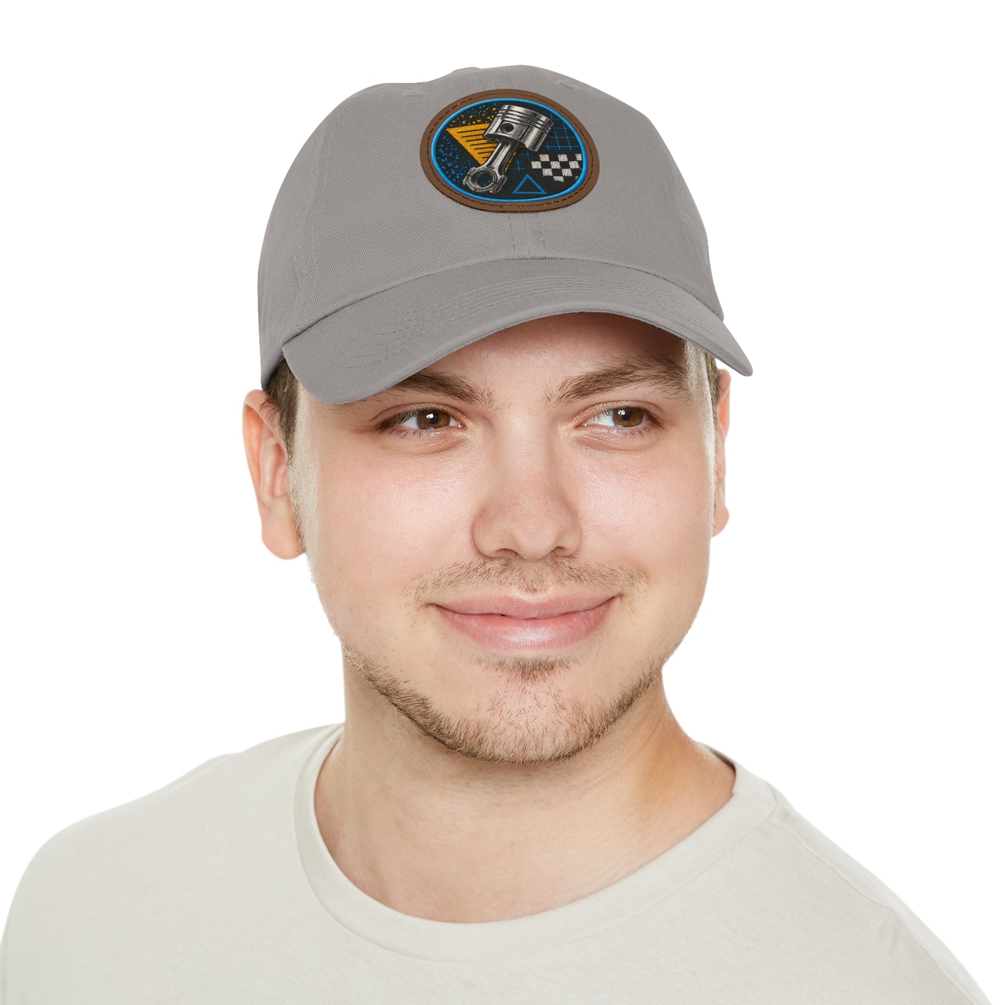 Racing Piston Patch Dad Hat — Vintage Motorhead Leather Patch Cap