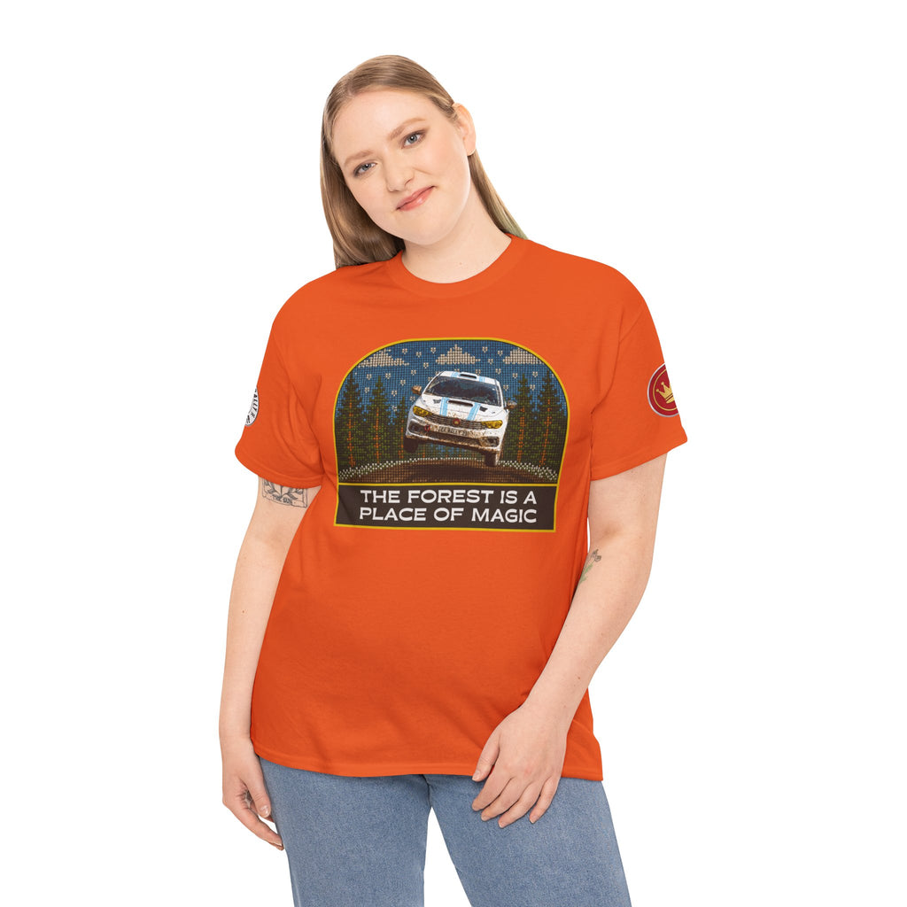 Forest Rally T‑Shirt – 'The Forest Is a Place of Magic' Cross-stitched Style Graphic