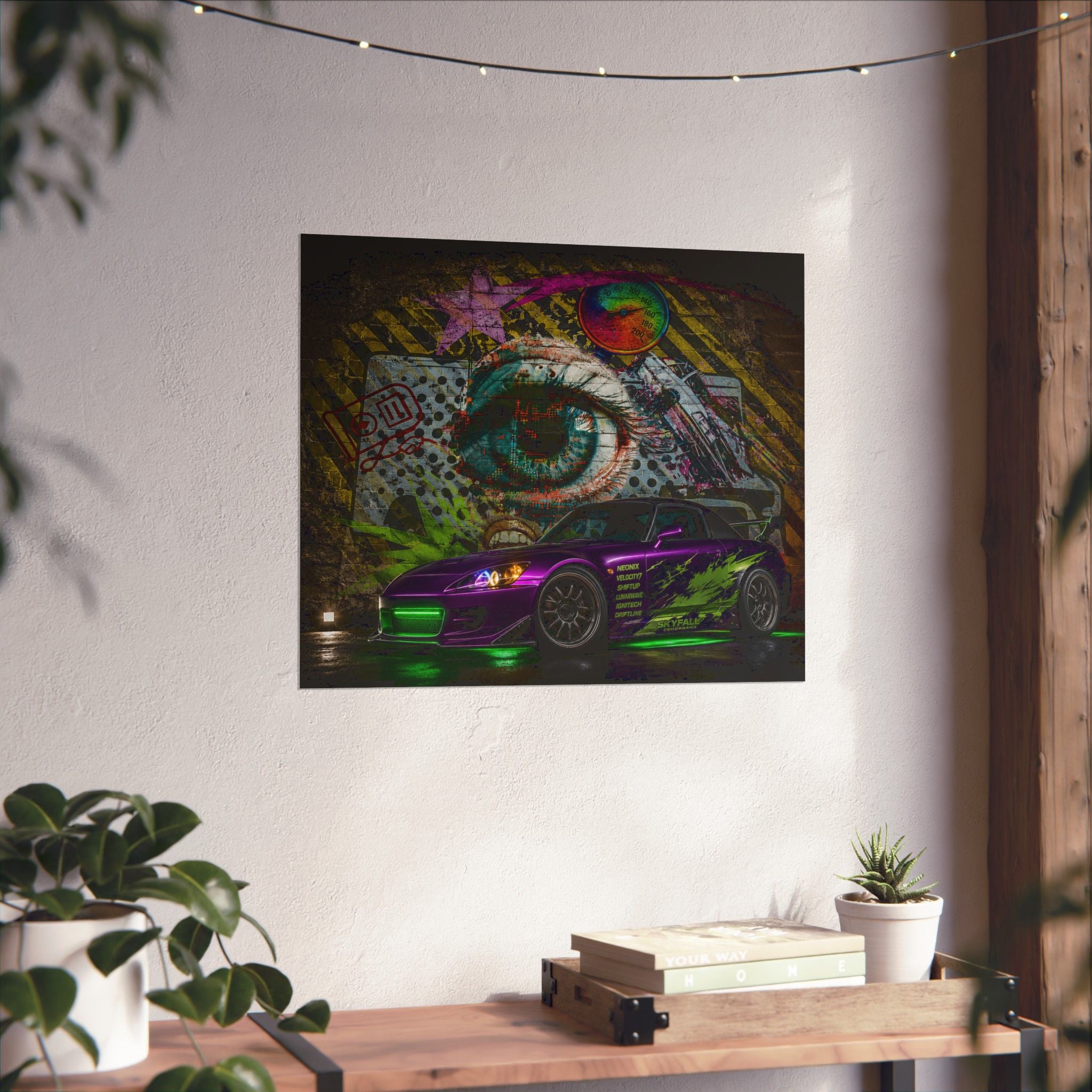 Graffiti Sports Car Matte Poster — Neon Drift Street Art Wall Print