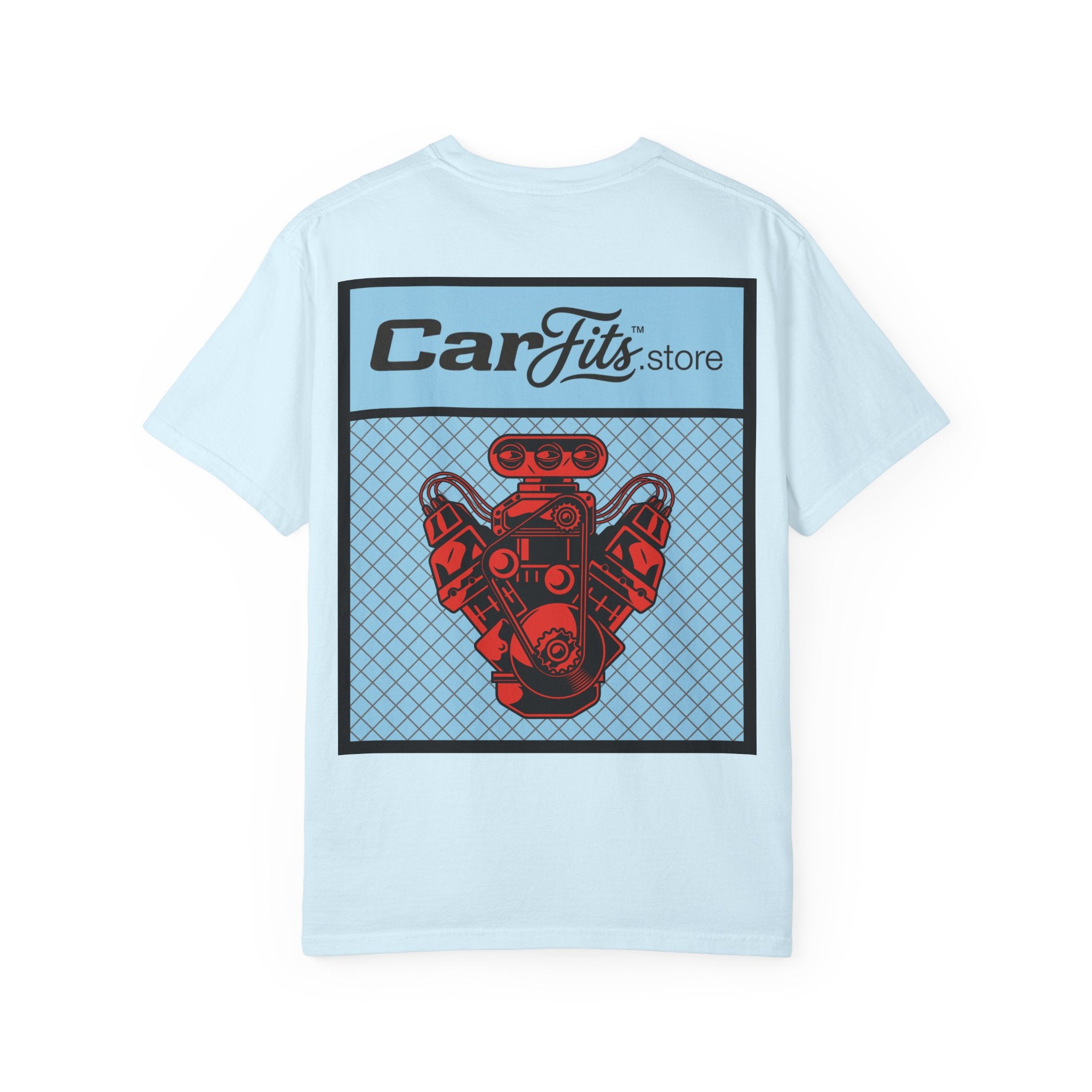 CarFits.store Big Prints T-Shirt — Retro Engine & Scenic Drive