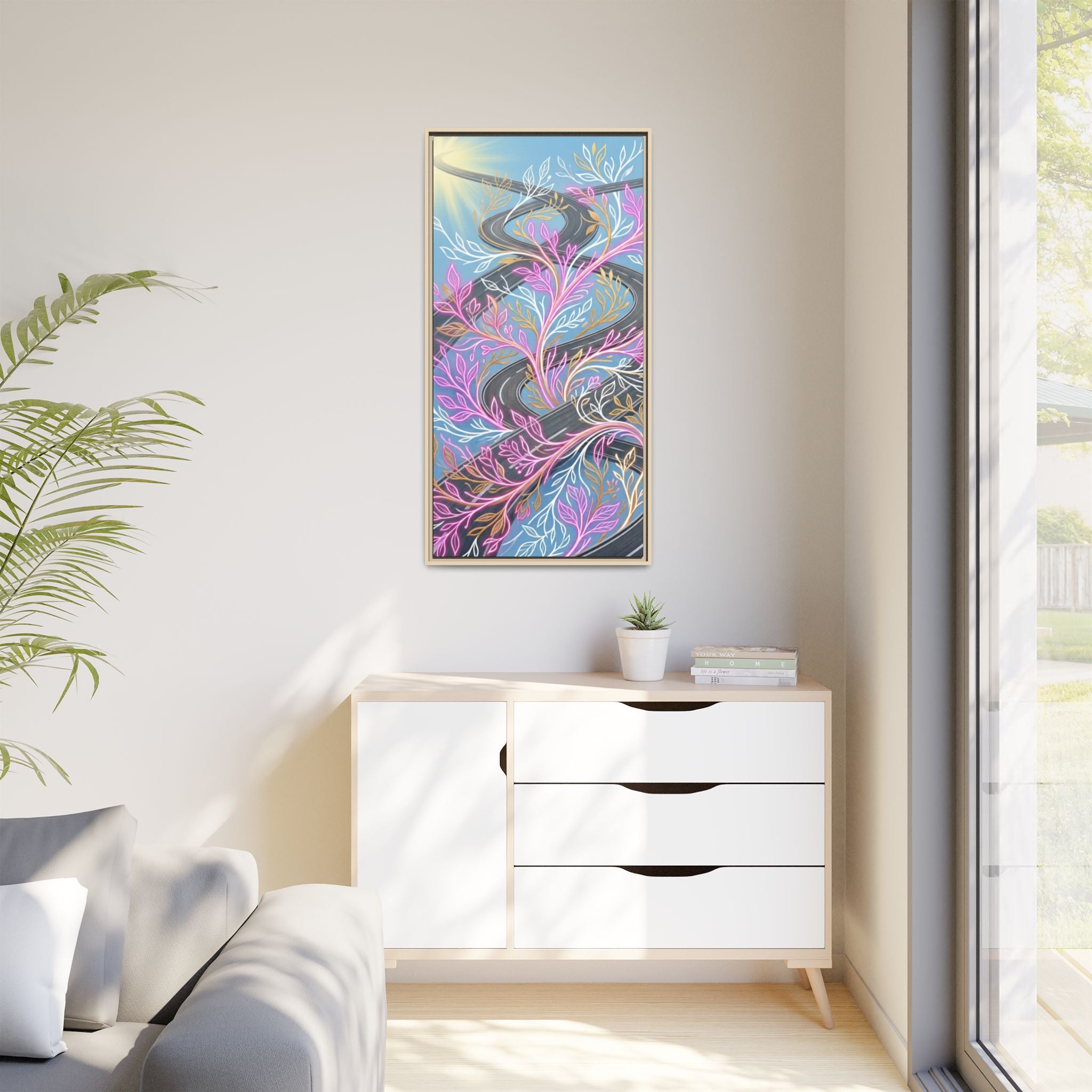 Framed Matte Canvas Floral Vines Wall Art — Pastel Botanical Abstract