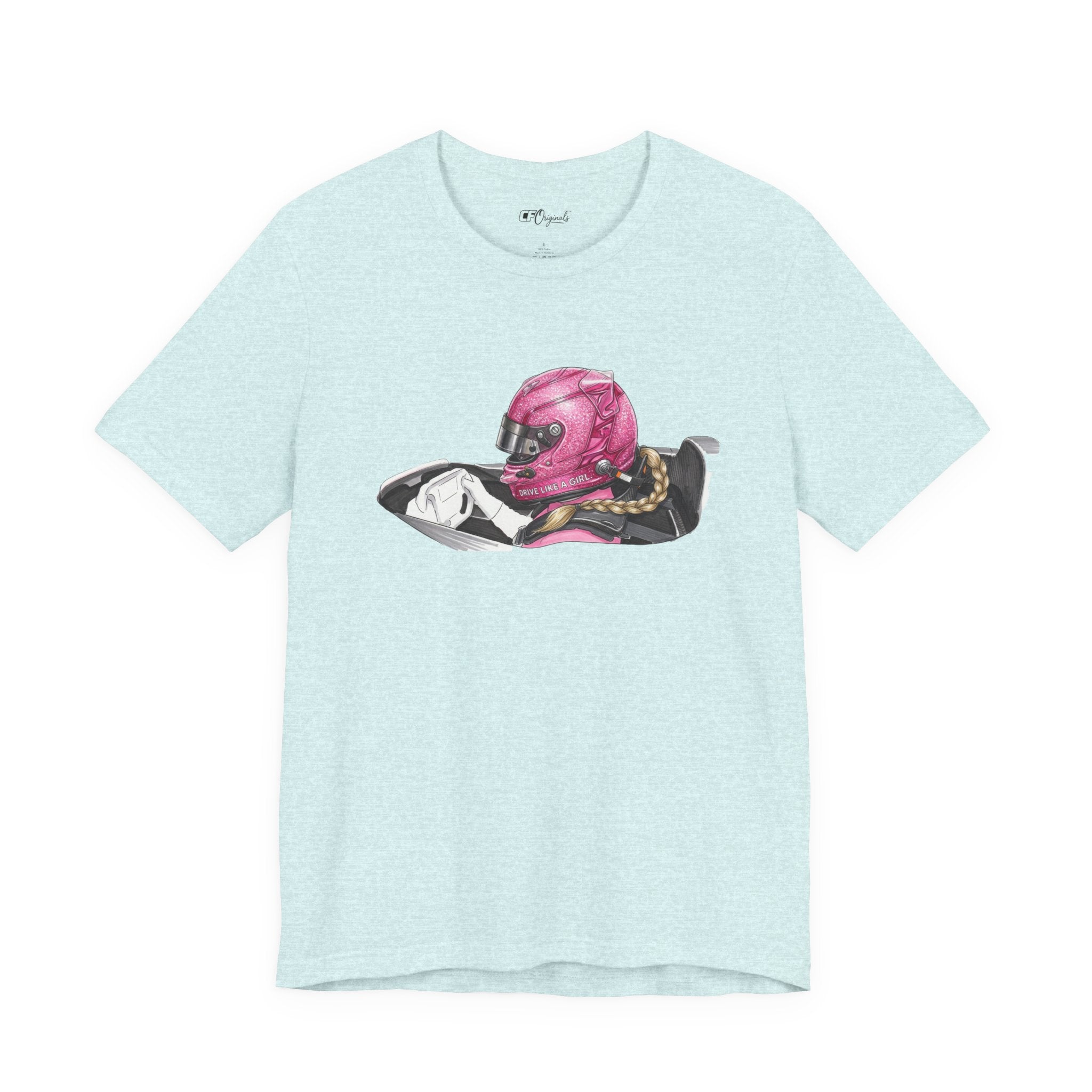 Drive Like a Girl — Pink Racing Helmet Graphic T-Shirt
