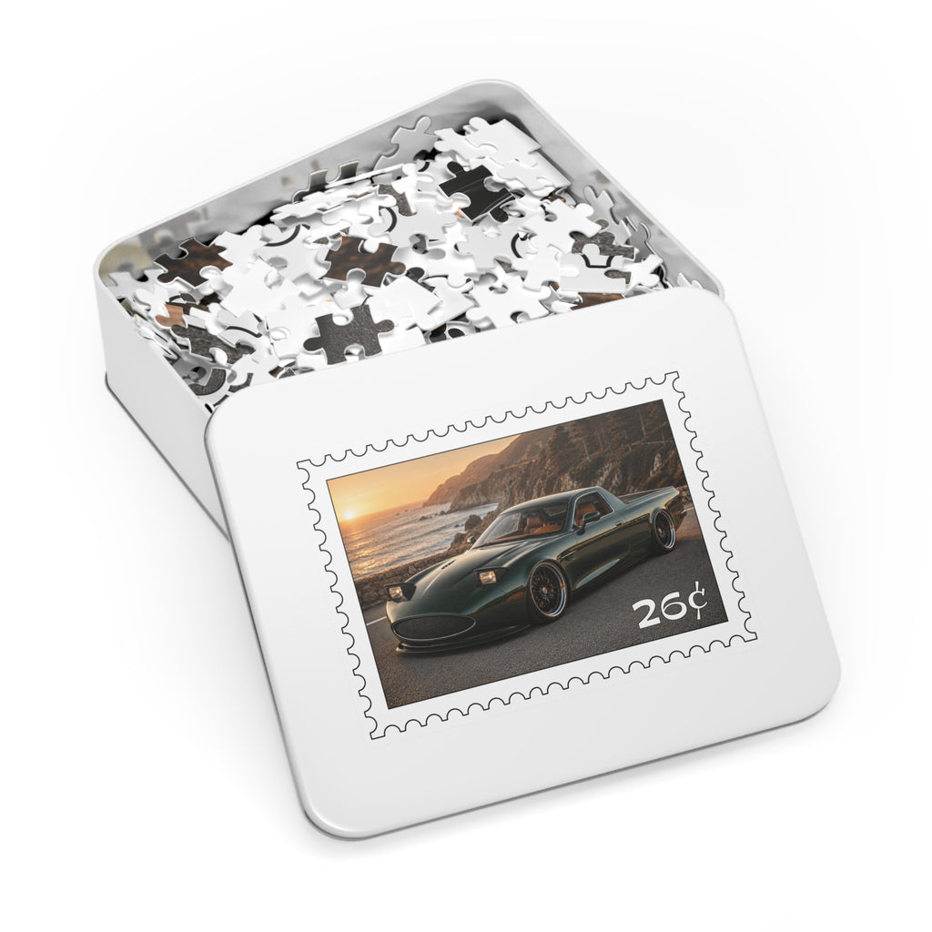 Sports Car Puzzle — Coastal Sunset 26 Stamp Design (Jigsaw with Tin)