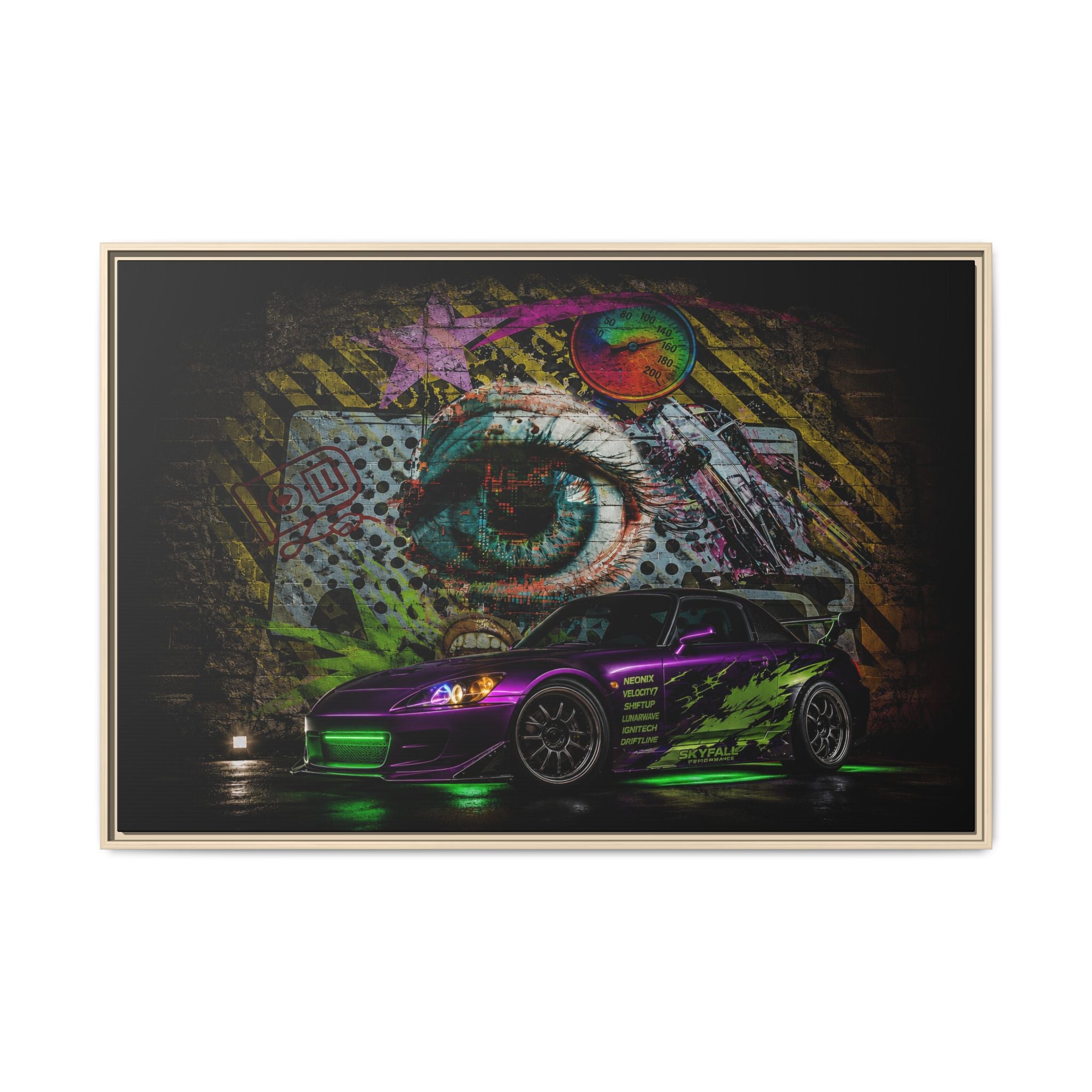 Graffiti Sports Car Matte Canvas - Framed Wall Art