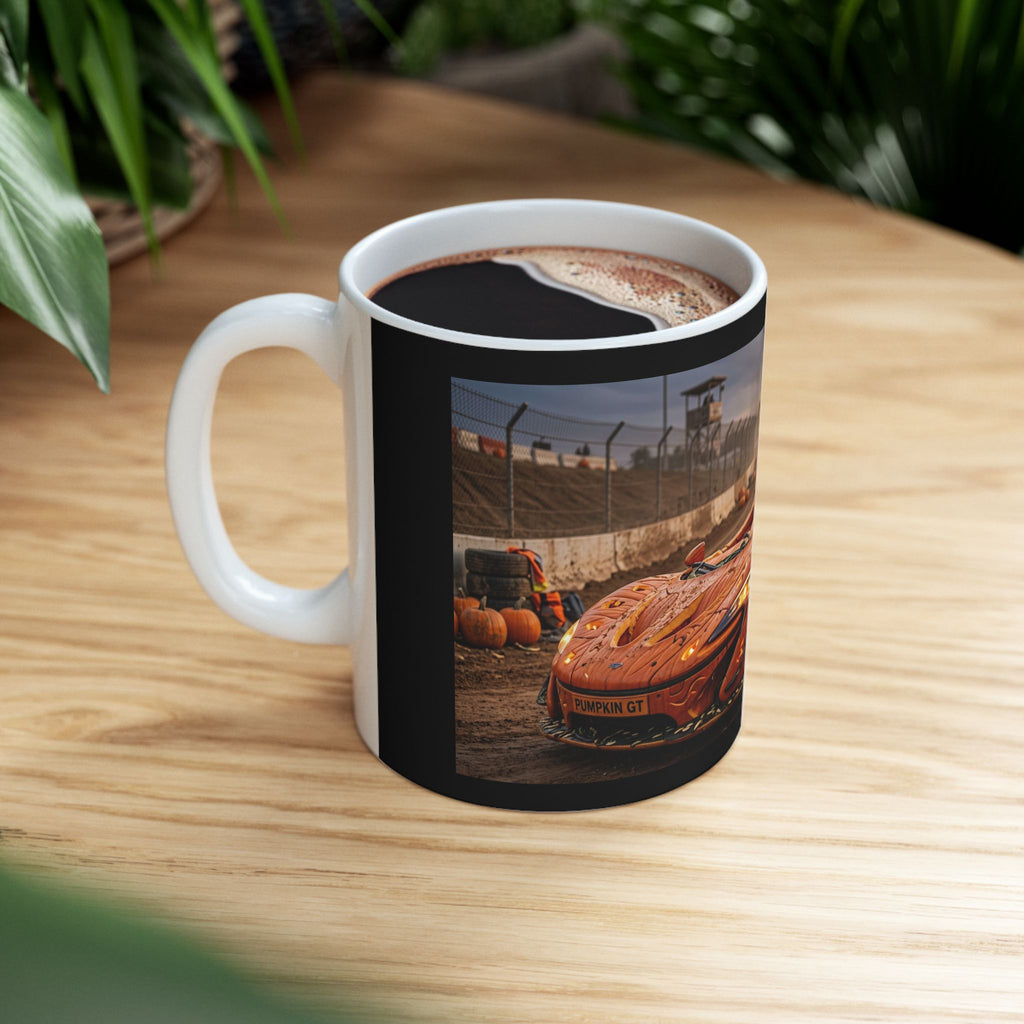 Racing Car Mug — Orange Pumpkin Sports Car (11oz & 15oz)