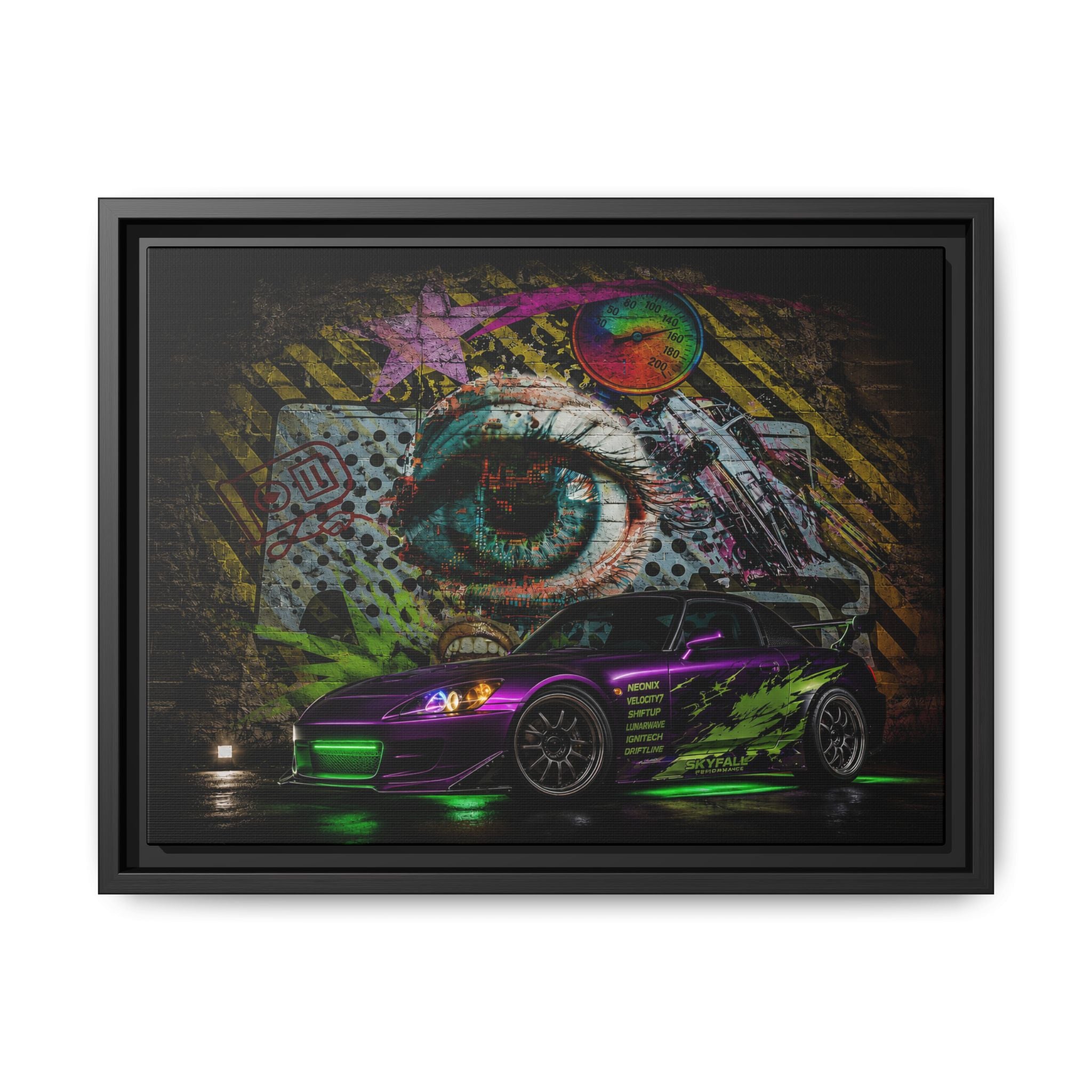 Graffiti Sports Car Matte Canvas - Framed Wall Art