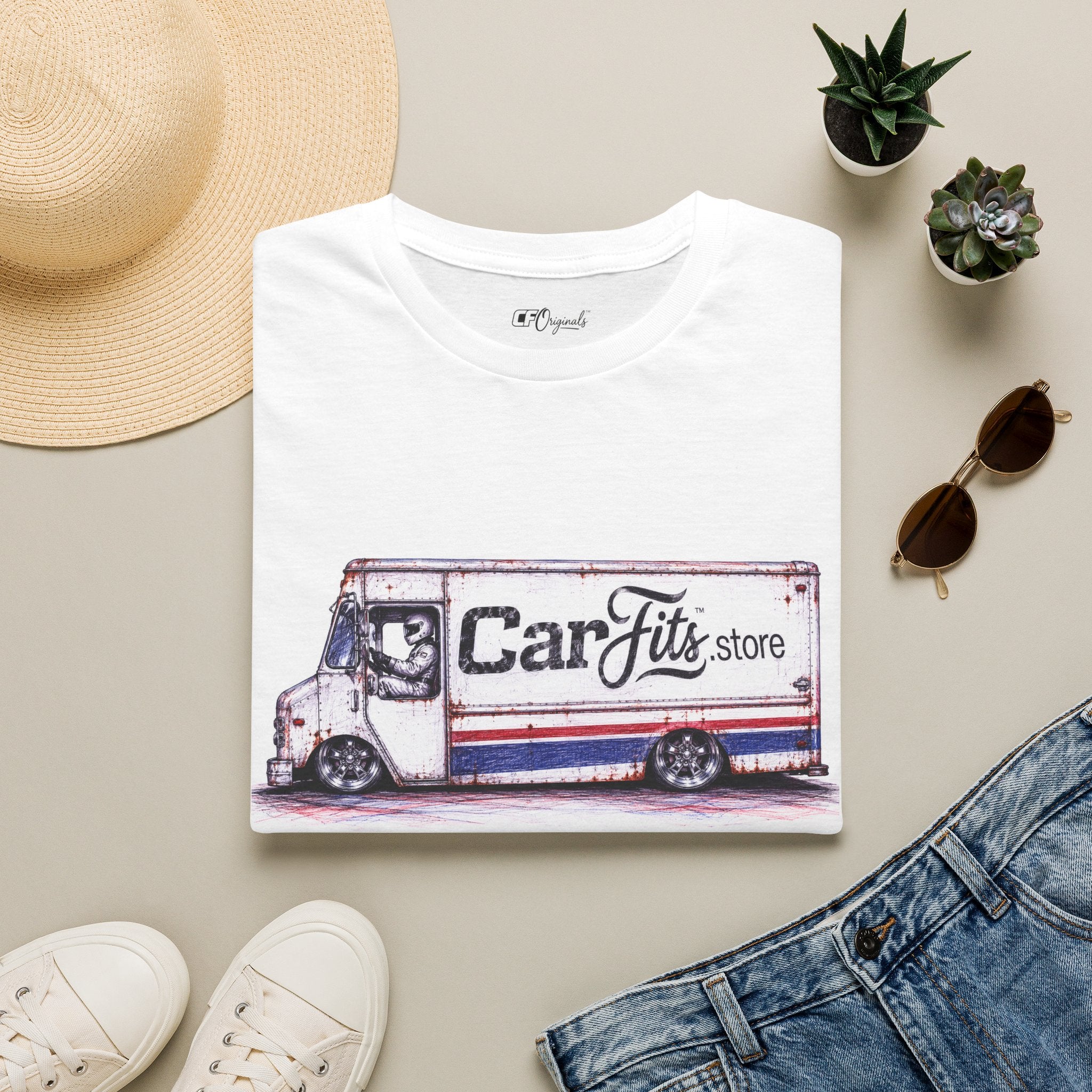 Vintage Delivery Van Tee — "CarFits.store" Retro Truck Logo T-Shirt