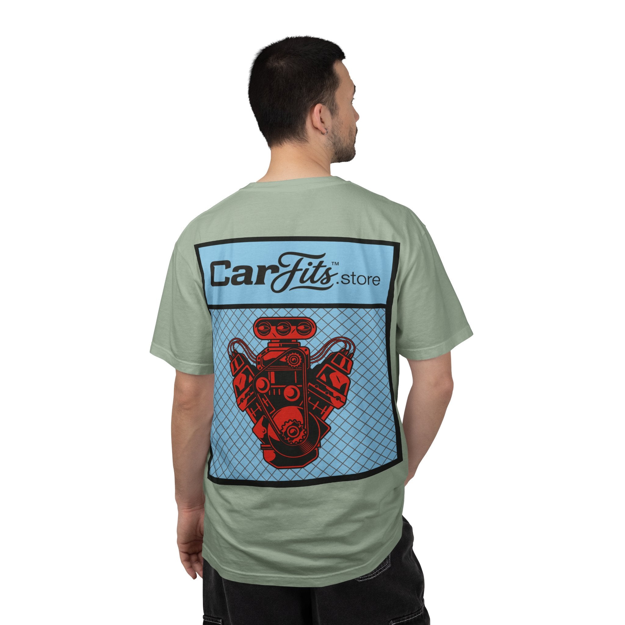CarFits.store Big Prints T-Shirt — Retro Engine & Scenic Drive