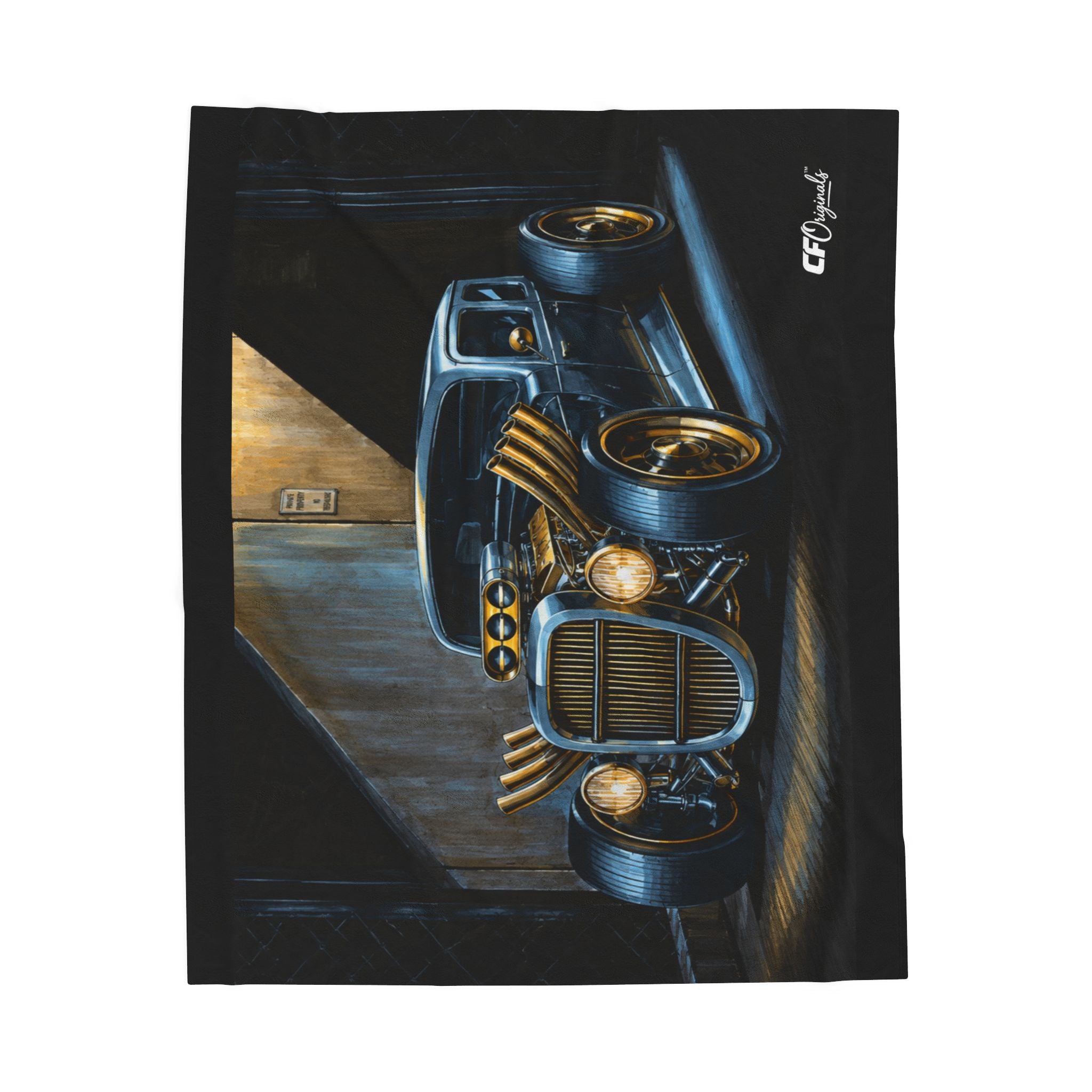 Classic Hot Rod Velveteen Plush Blanket — Vintage Car Artwork Throw