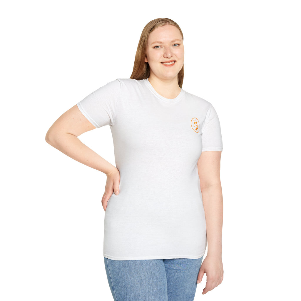Minimal Orange CF Logo T-Shirt — Subtle Chest & Statement Back Graphic