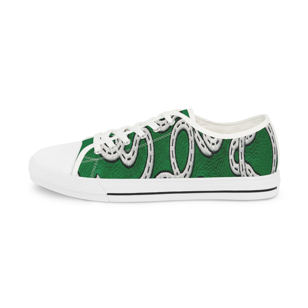 Road Design Canvas Shoes on Green Leather Print.