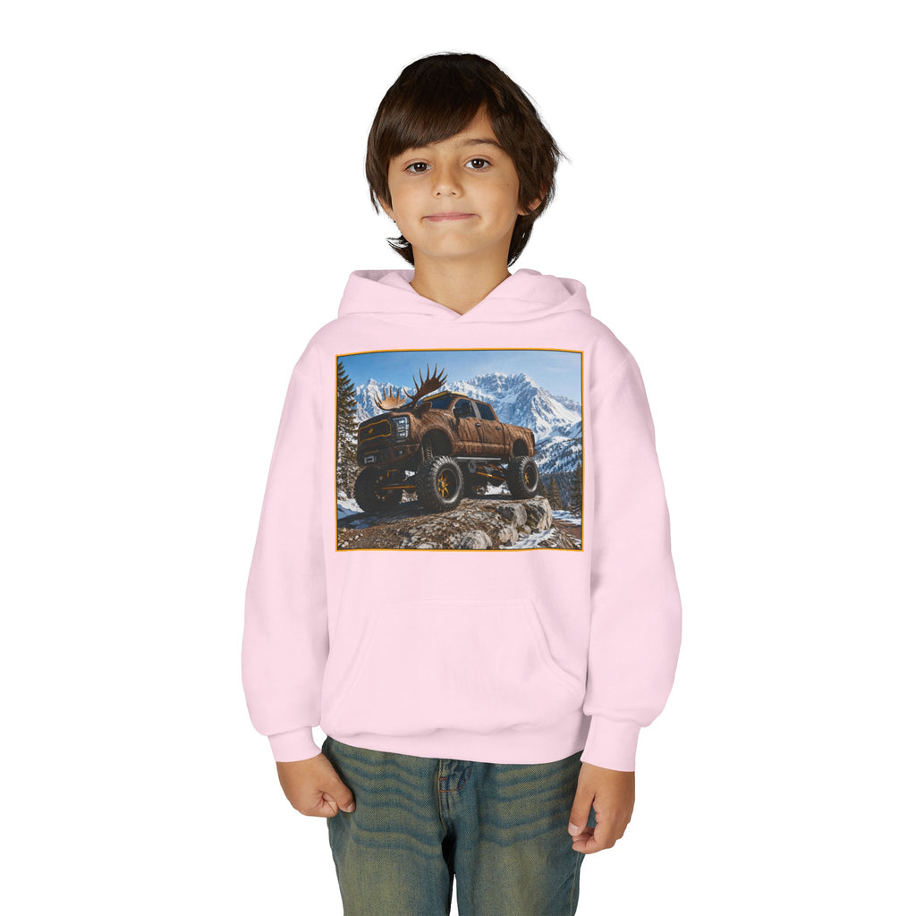 Youth Hoodie - Moose Truck Mountain Adventure Graphic
