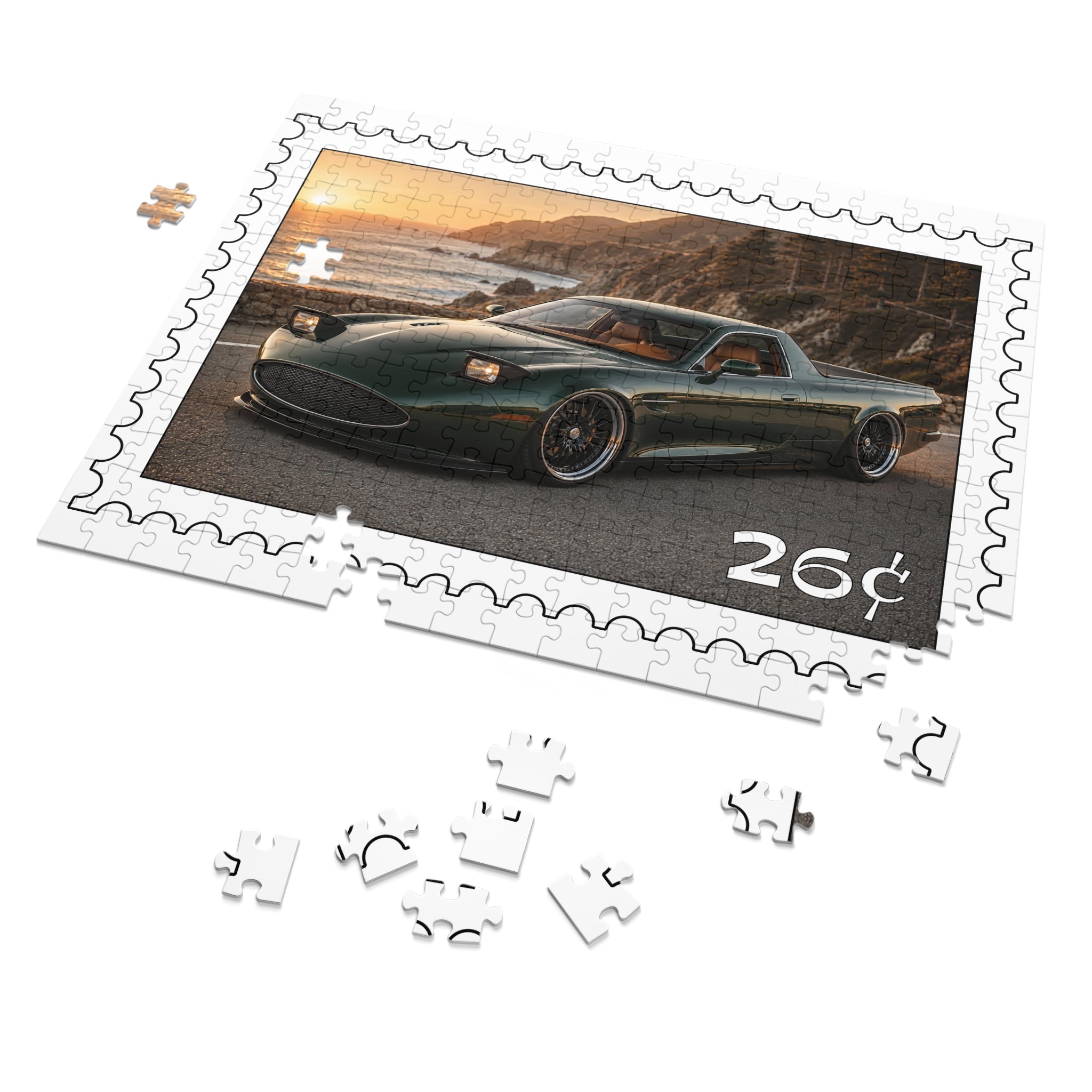 Sports Car Puzzle — Coastal Sunset 26 Stamp Design (Jigsaw with Tin)