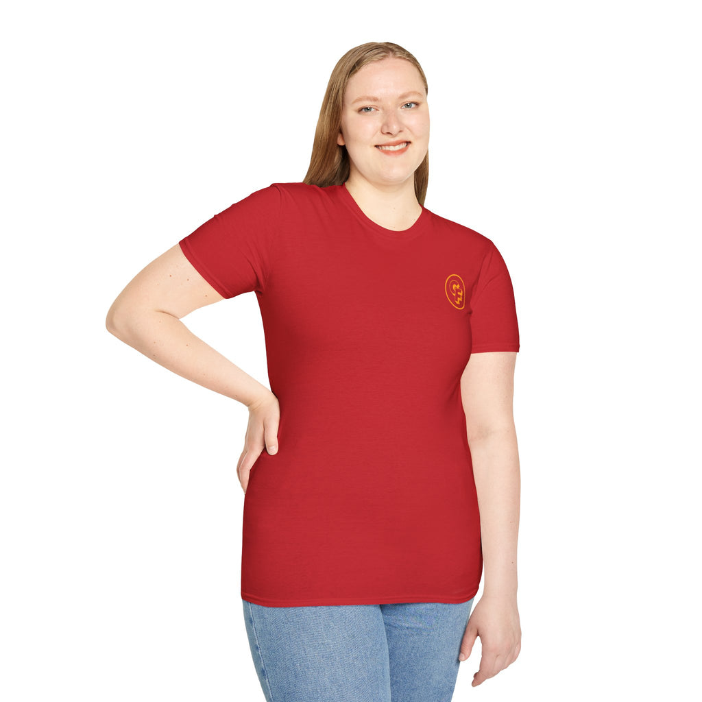 Minimal Orange CF Logo T-Shirt — Subtle Chest & Statement Back Graphic