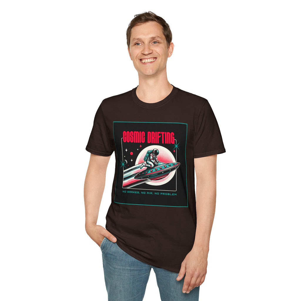 Cosmic Drifting T-Shirt — Retro Astronaut & UFO Vintage Space Tee