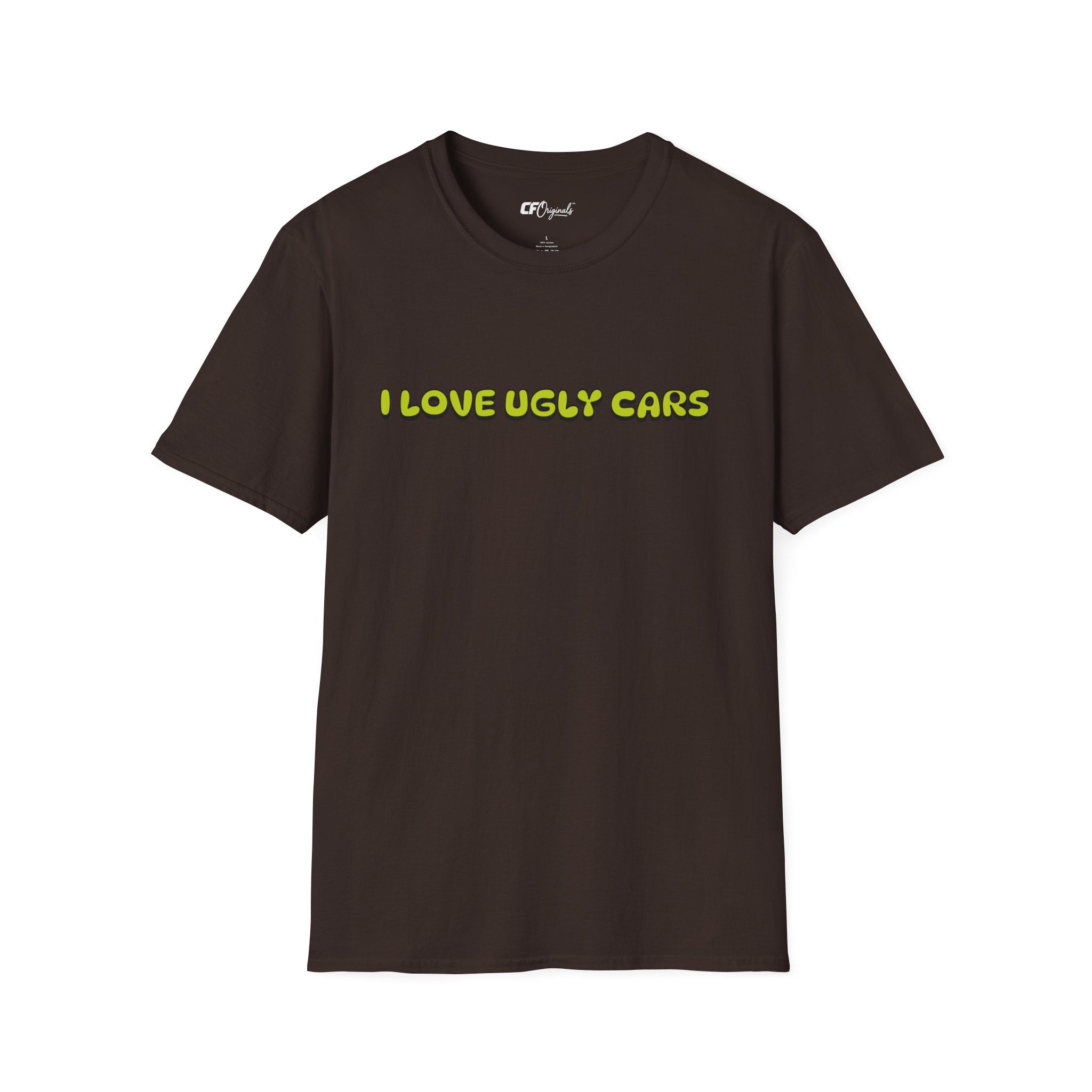 T-Shirt — "I Love Ugly Cars" Retro Green Graphic Tee