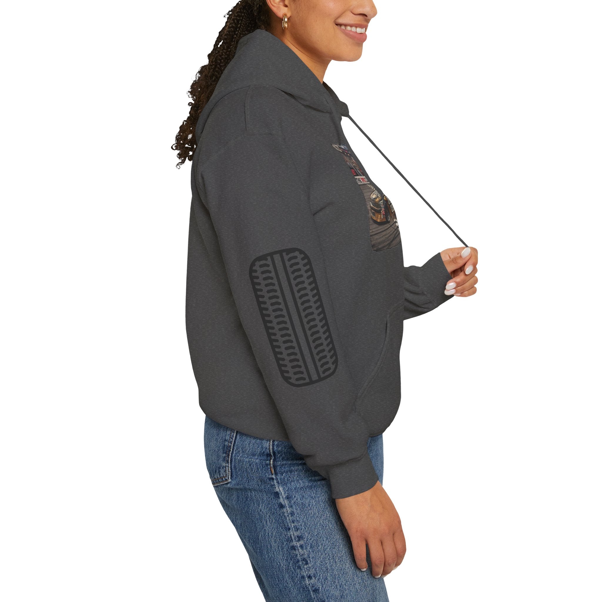 Racing Garage Hooded Sweatshirt — Vintage Racecar Track Scene