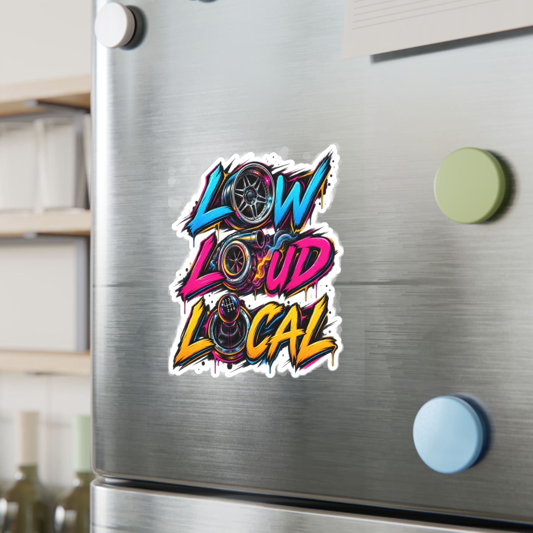 'Low Loud Local' Kiss-Cut Vinyl Sticker — Car Audio & Bass Lovers Decal